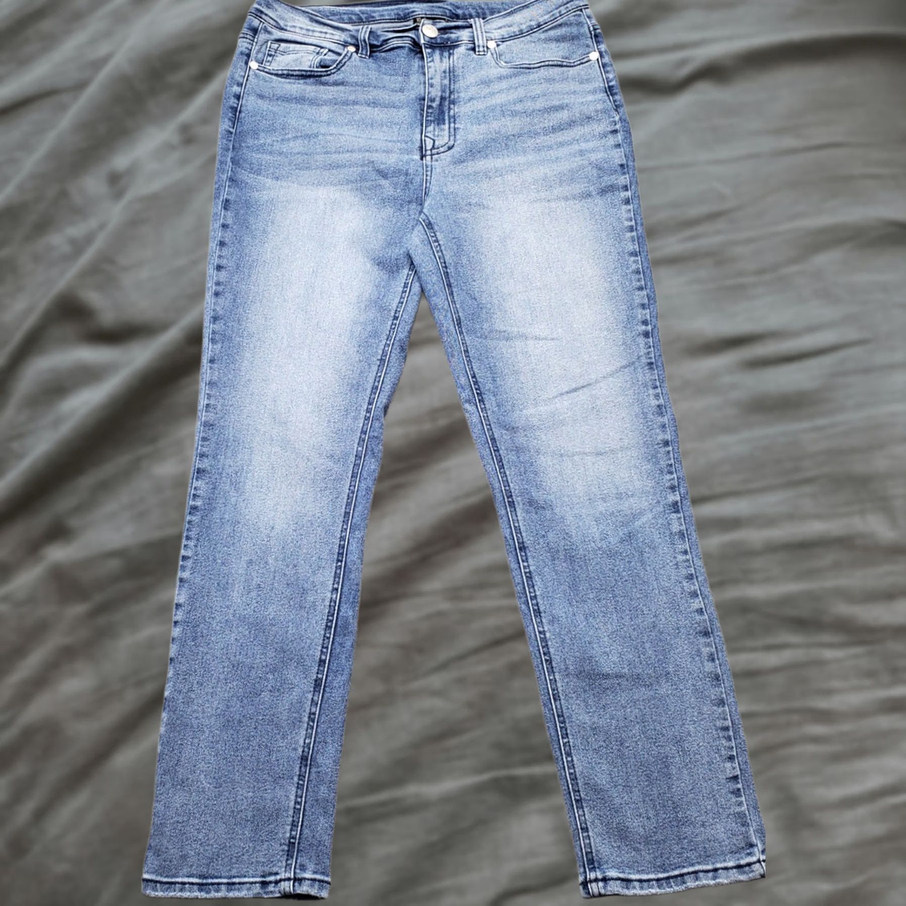 Denime DG2 Faded Whiskered Straight Leg Jeans Women's 10 Blue Denim Light Wash Jeans Size 32" / US 10 / IT 46 - 1 Thumbnail