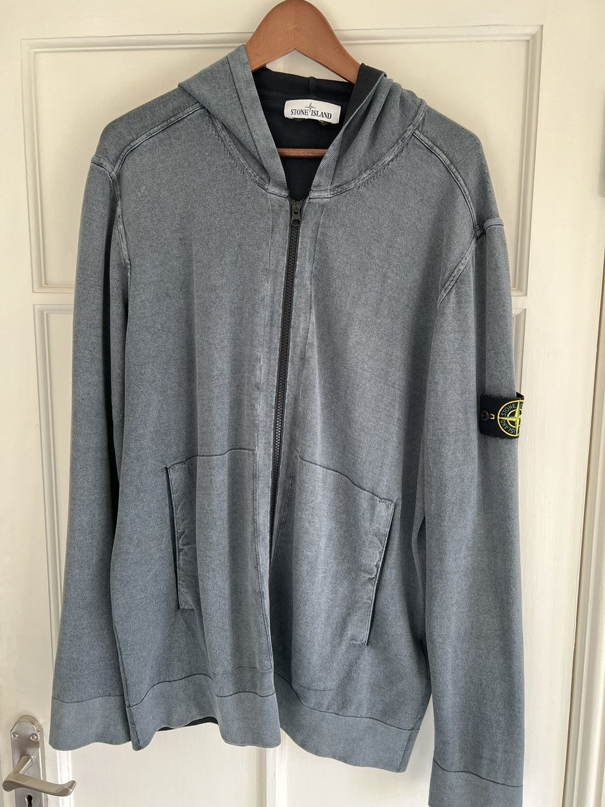 image of Stone Island Frost Treatment Cotton Knit Hoodie Blue, Men's (Size 2XL)