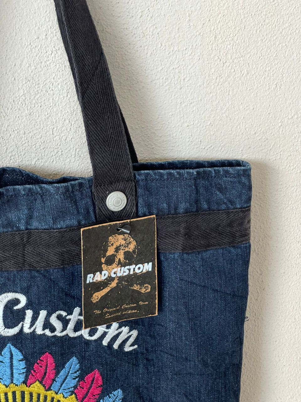 Designer × Japanese Brand Rad Customs Skull Embroidered Denim Tote Bag Size ONE SIZE - 5 Thumbnail