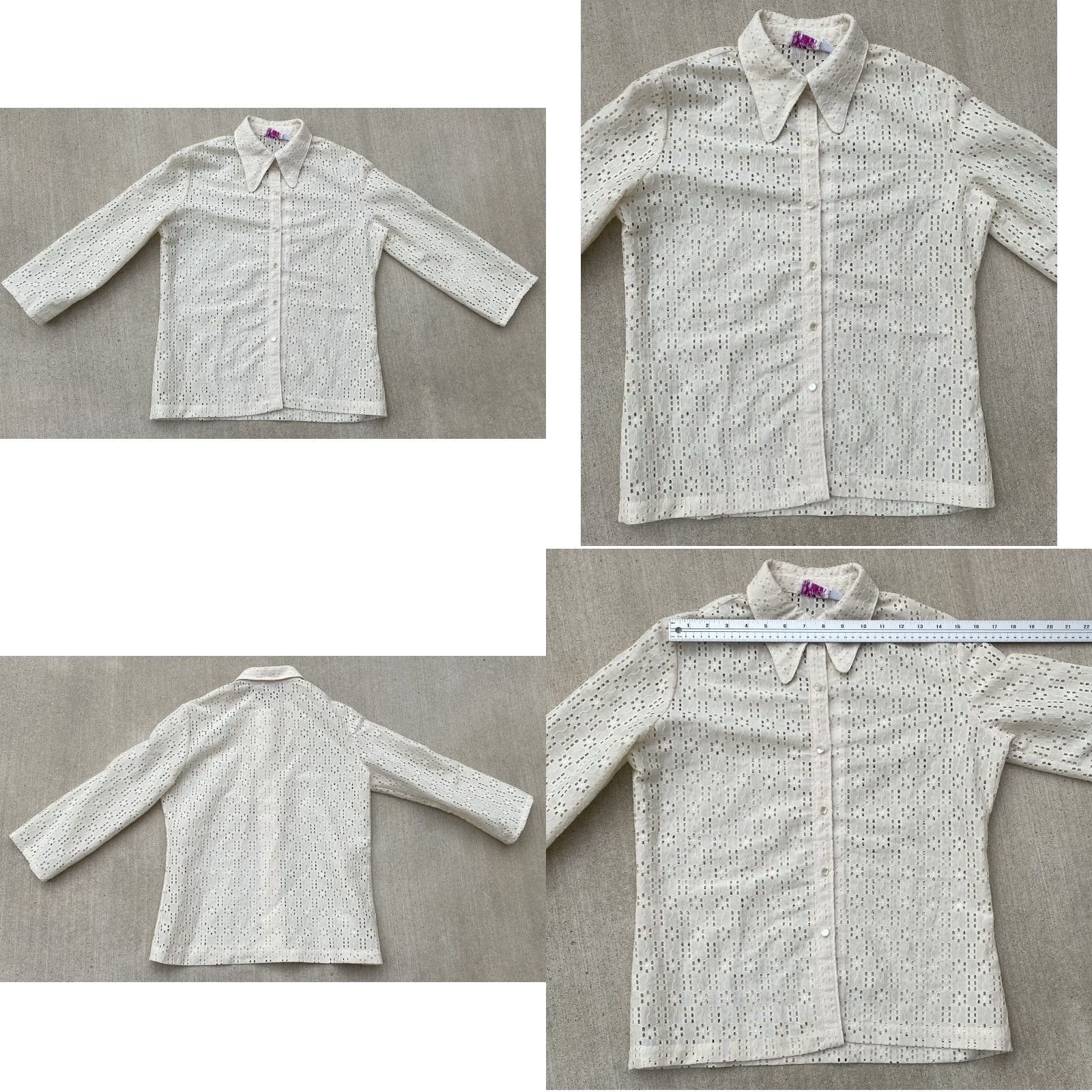Saks Fifth Avenue VINTAGE Saks Fifth Avenue Eyelet Lace Blouse Mod 14 Shirt 1960s Ivory/Off-White Womens Size XL / US 12-14 / IT 48-50 - 10 Thumbnail
