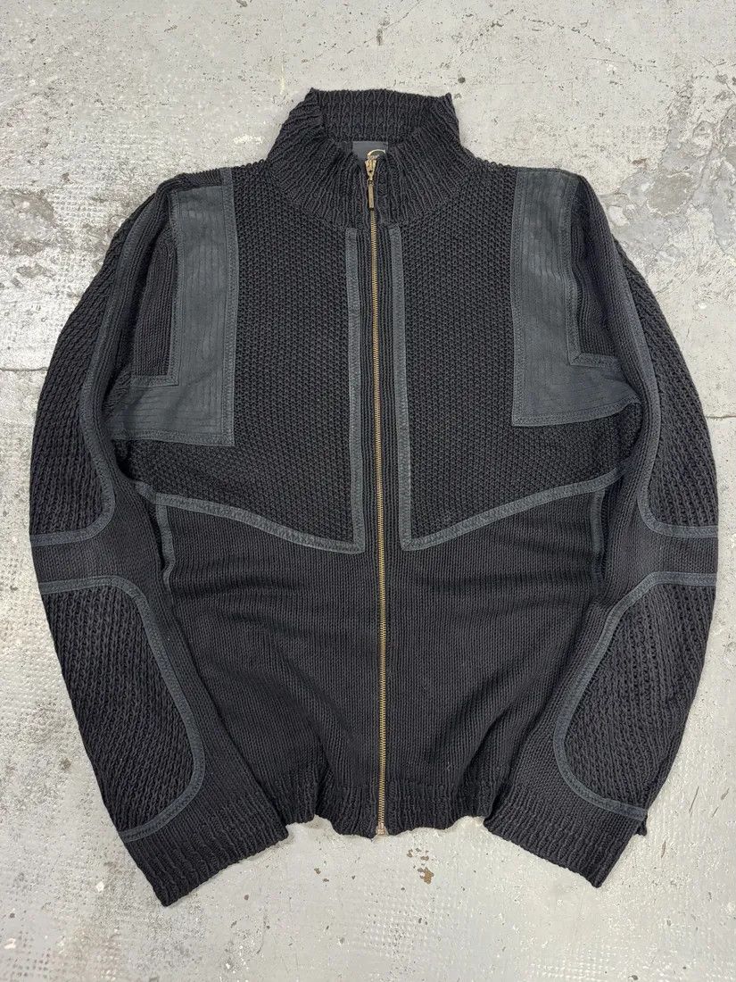 Just Cavalli SS2007 Cavalli Black Wool Biker Hybrid Zip-up Jacket Size US L / EU 52-54 / 3 - 1 Thumbnail