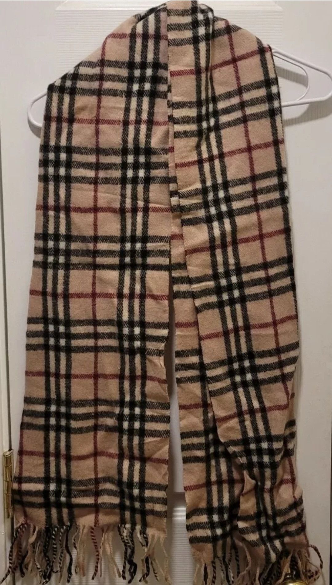 Other NWOT Beige Plaid Check Oblong Cashmere Scarf One Size 63" Size ONE SIZE - 1 Thumbnail