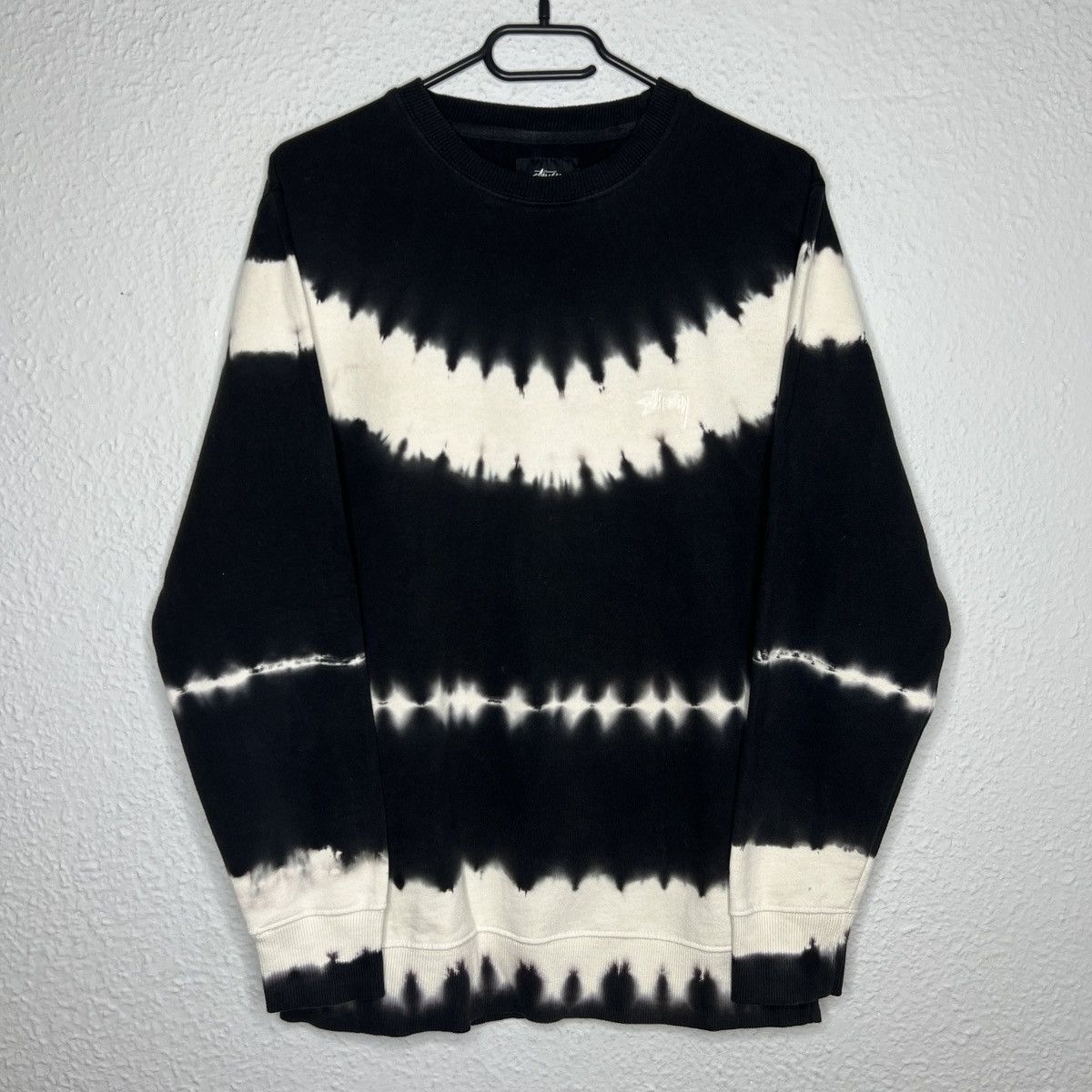 Designer Stussy Sweatshirt Crewneck Painted Black White Logo Size US M / EU 48-50 / 2 - 2 Thumbnail