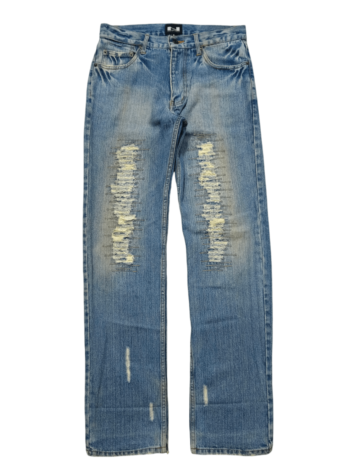 Japanese Brand DISTRESSED PACTHWORK NYLAUS DENIM PANTS Size US 31 - 1 Thumbnail