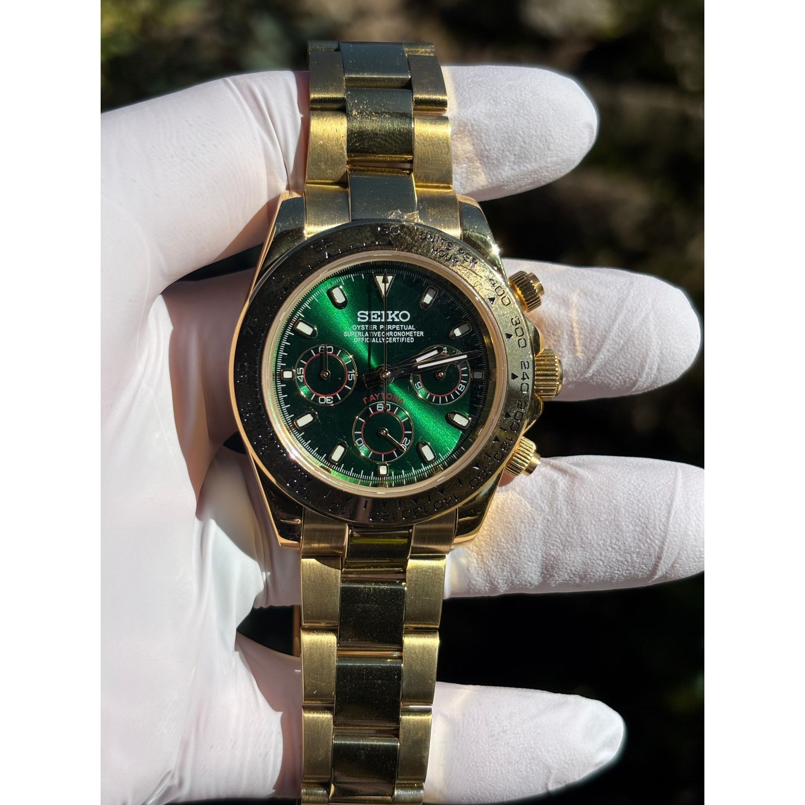 Seiko VK63 Mod Watch 40mm Green Dial Gold-Tone Chronograph