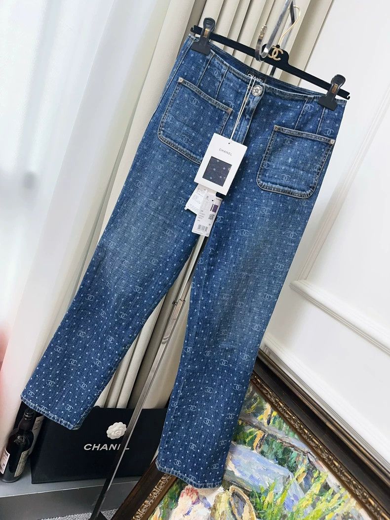 Chanel Chanel 23p blue polka dot full printed logo jeans Size 25" / US 0 / IT 36 - 1 Thumbnail