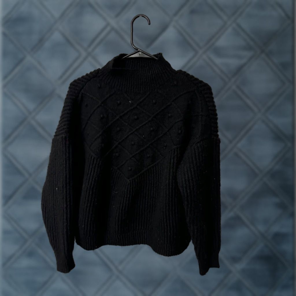 Calvin Klein Calvin Klein Womens Sweater Small Black Mock Neck Popcorn Stitch Pullover Size S / US 4 / IT 40 - 1 Thumbnail
