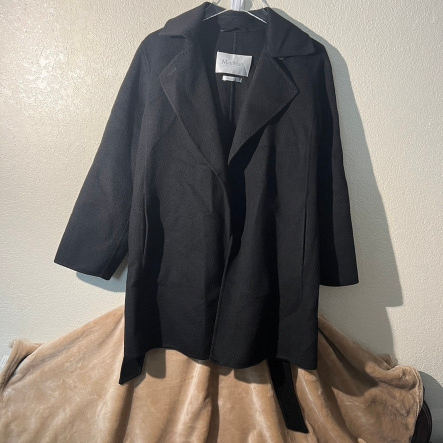 image of Max Mara Short Cashmere Belted Wrap Coat Black Small Medium, Women's