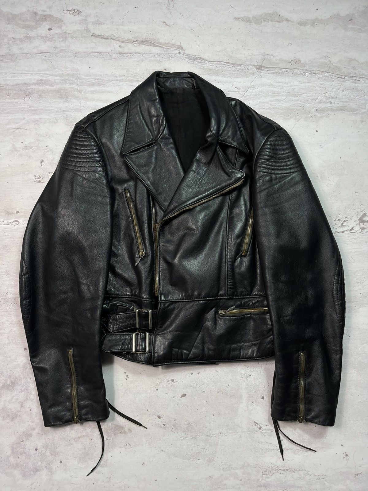 Japanese Brand Vintage Leather Ramones Cropped Jacket YSL Style Washed Rare Size US M / EU 48-50 / 2 - 3 Thumbnail