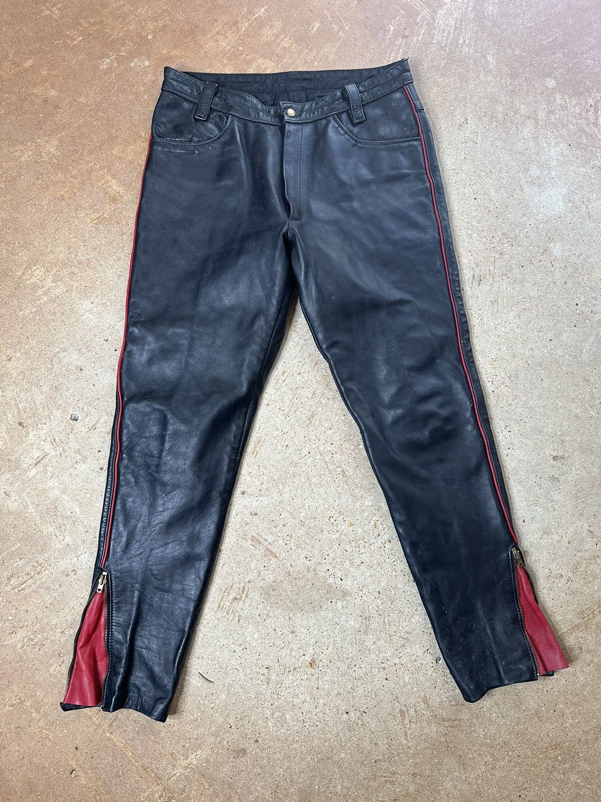 Vanson Leathers × Vintage Vintage 70s Vanson Leather Black and Red Pants Size US 32 / EU 48 - 1 Thumbnail