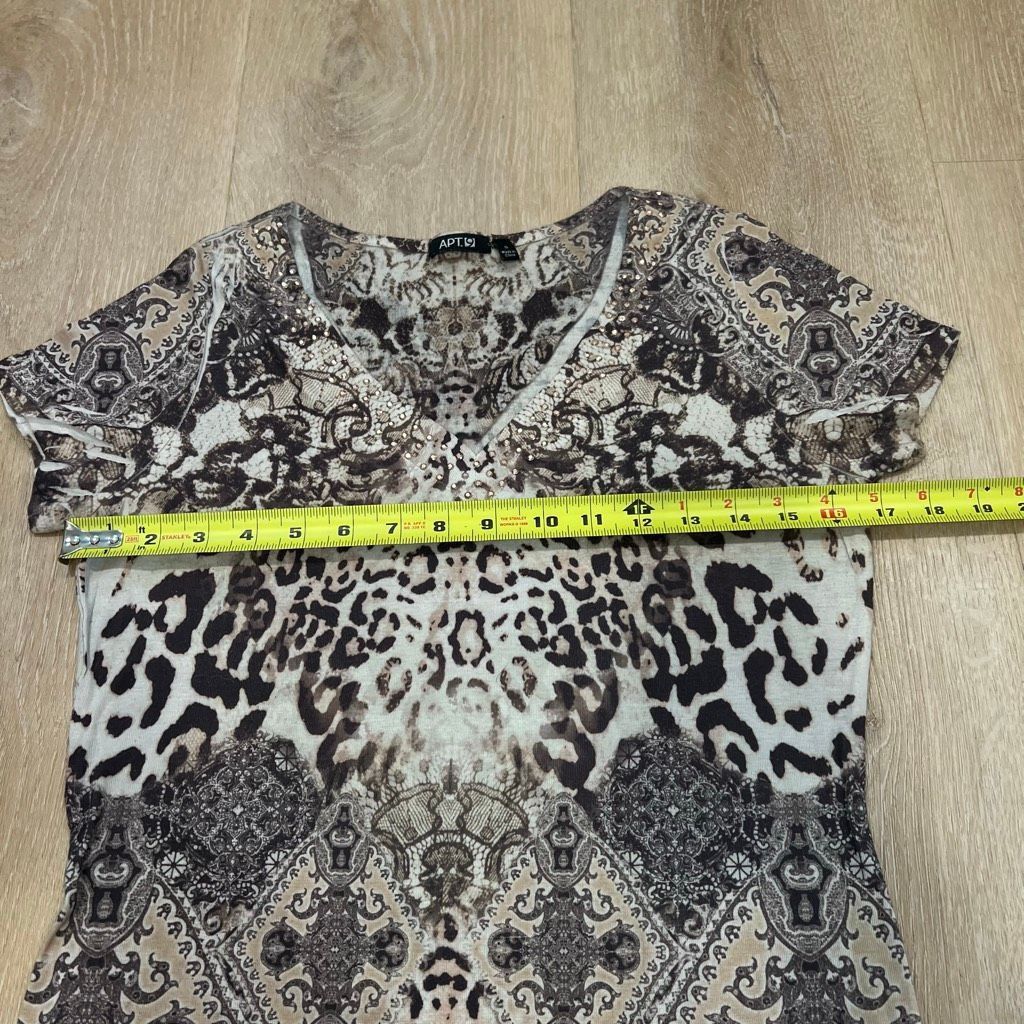Apt. 9 Apt. 9, Animal Print Short Sleeve T-Shirt, Jeweled Neckline, Size S / US 4 / IT 40 - 6 Thumbnail
