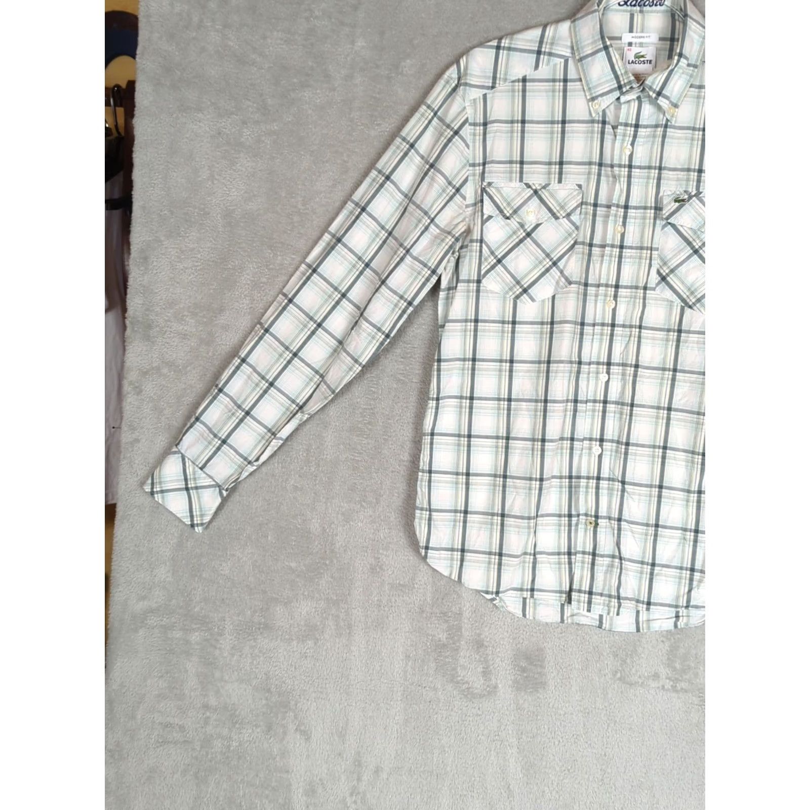 Lacoste Lacoste Button-Up Shirt Mens M Green Yellow Plaid Chest Logo Button-Down Collar Long Sleeve Size US M / EU 48-50 / 2 - 2 Thumbnail