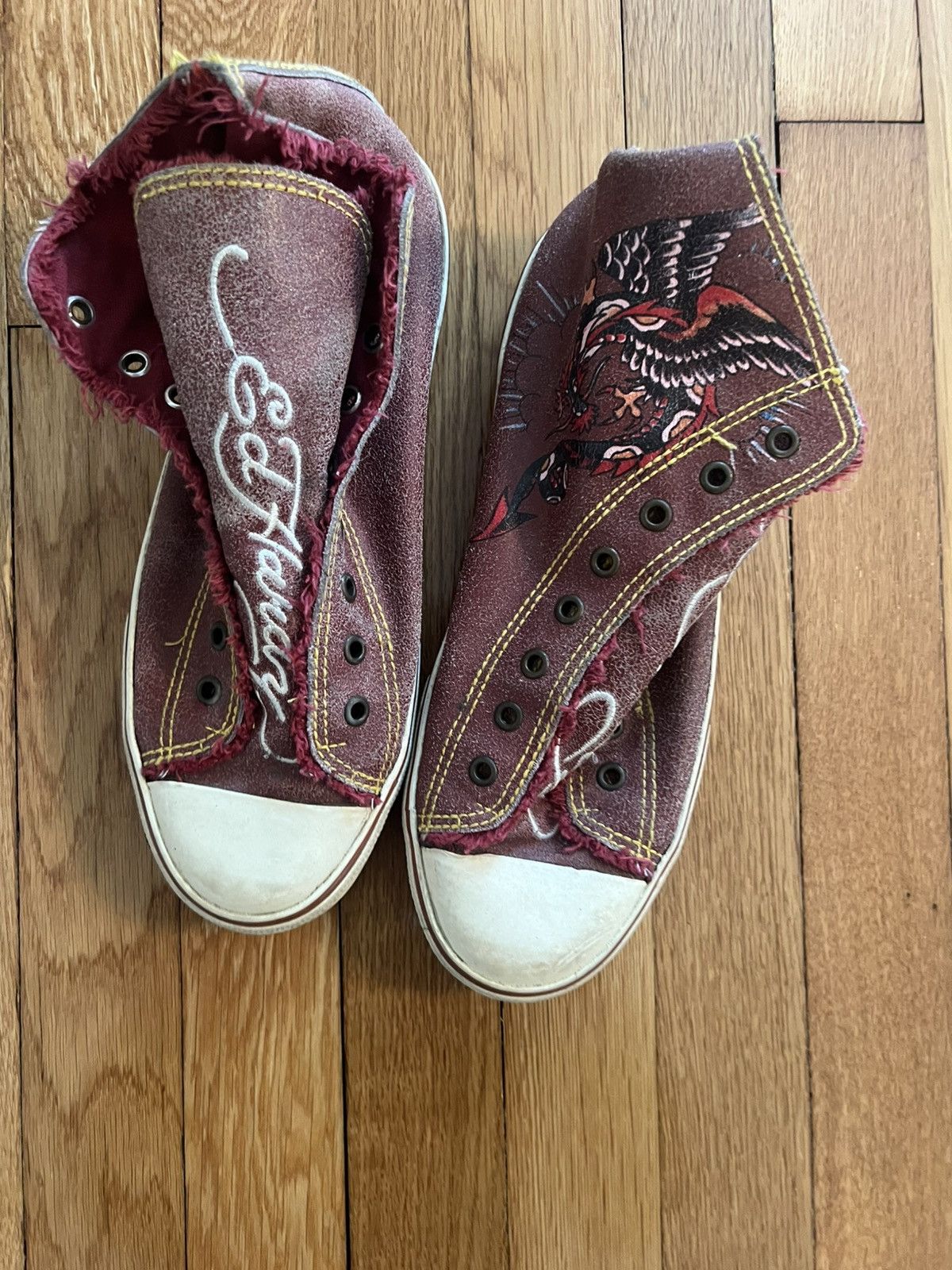 Converse × Ed Hardy × Vintage vintage red ed hardy converse shoes size 8 y2k vintage Size ONE SIZE - 1 Thumbnail