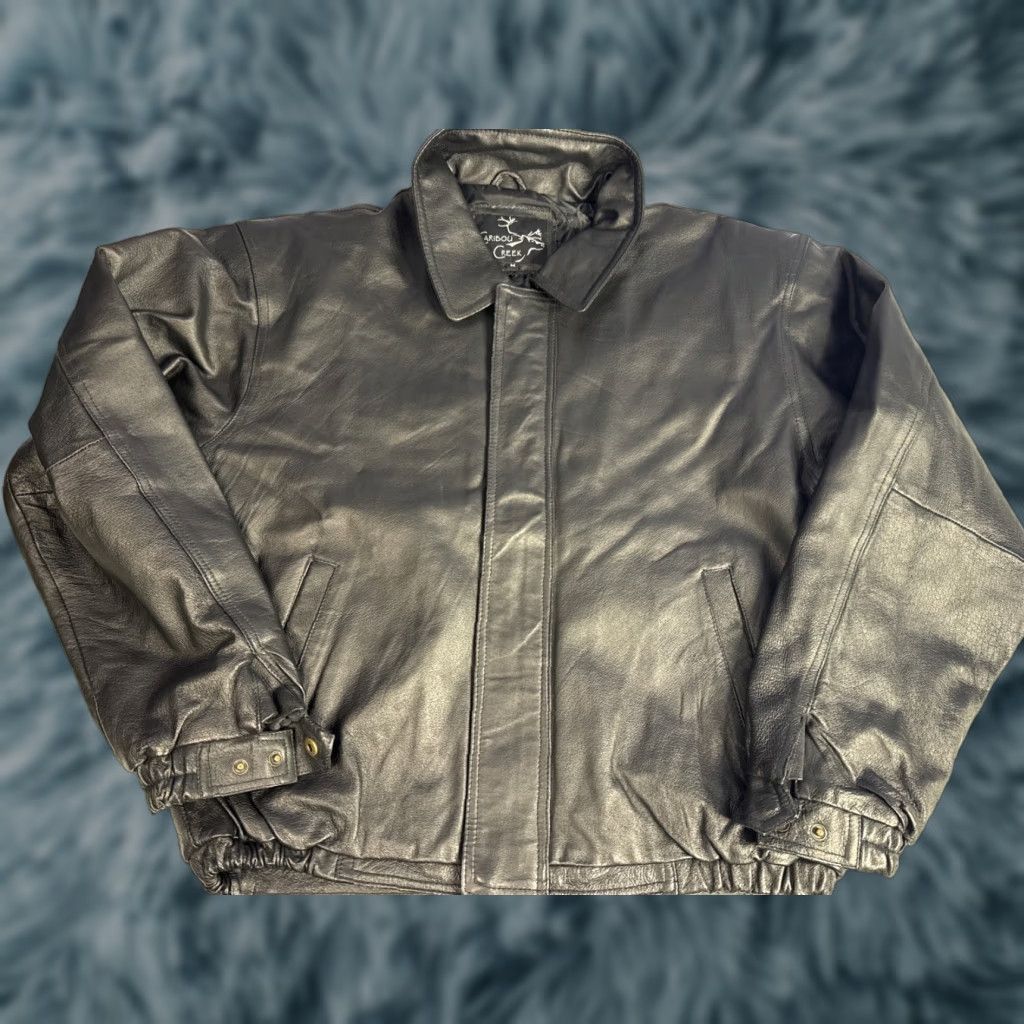 VINTAGE Caribou Creek Black Leather Bomber Jacket Coat Mens M