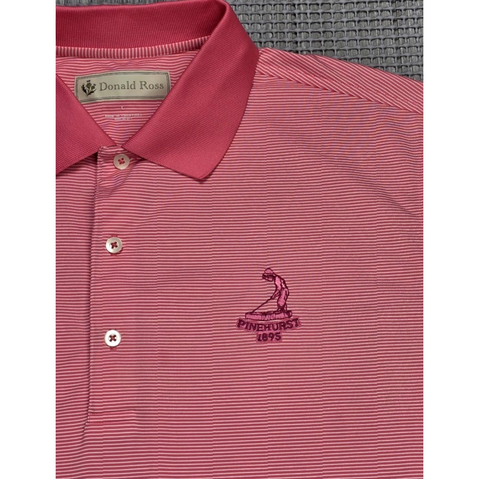 Vintage Donald Ross Polo Shirt L Pink White Stripe Pinehurst Country Club Golf Staff Mens Size US L / EU 52-54 / 3 - 3 Thumbnail