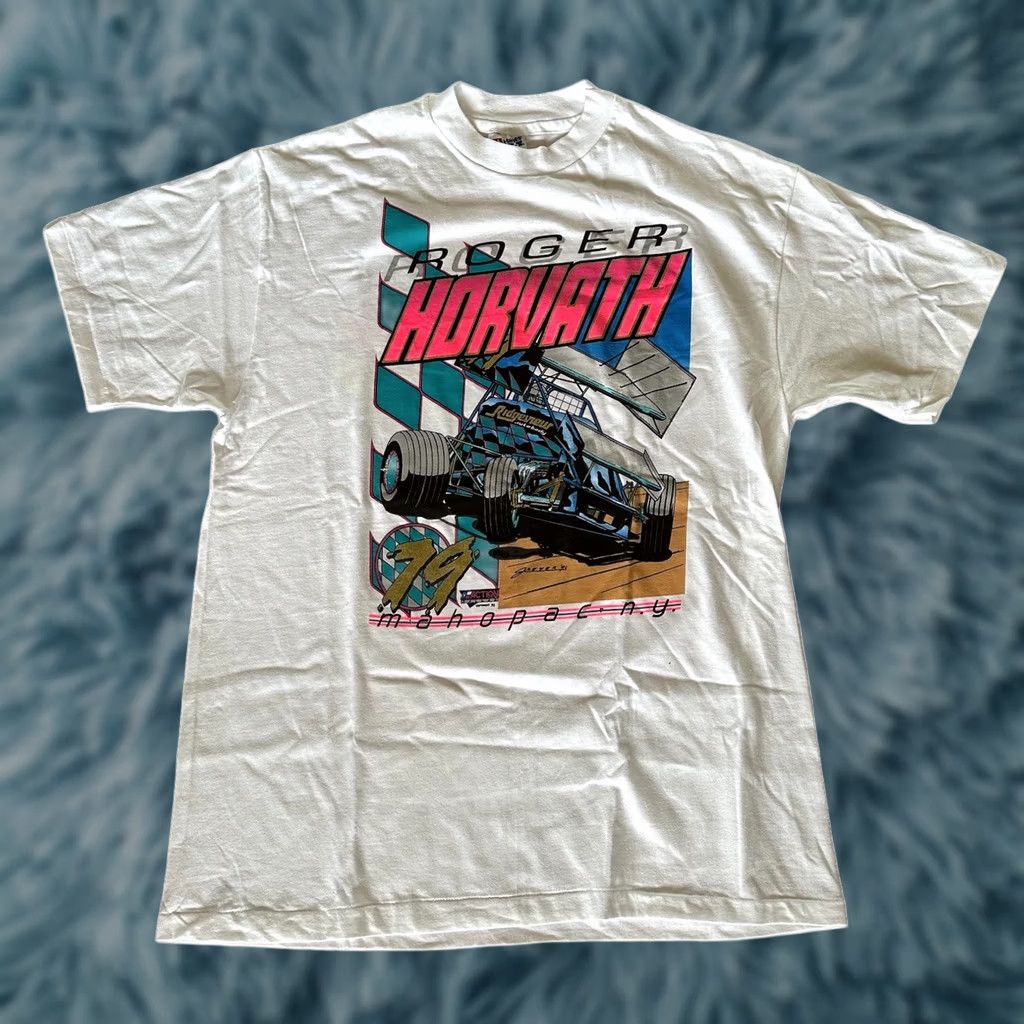 Hanes VINTAGE 90s Roger Horvath Racing Tee Ridgeview 79 Size L Hanes Single Stitch New Shirt Mens White 90s Size US L / EU 52-54 / 3 - 1 Thumbnail