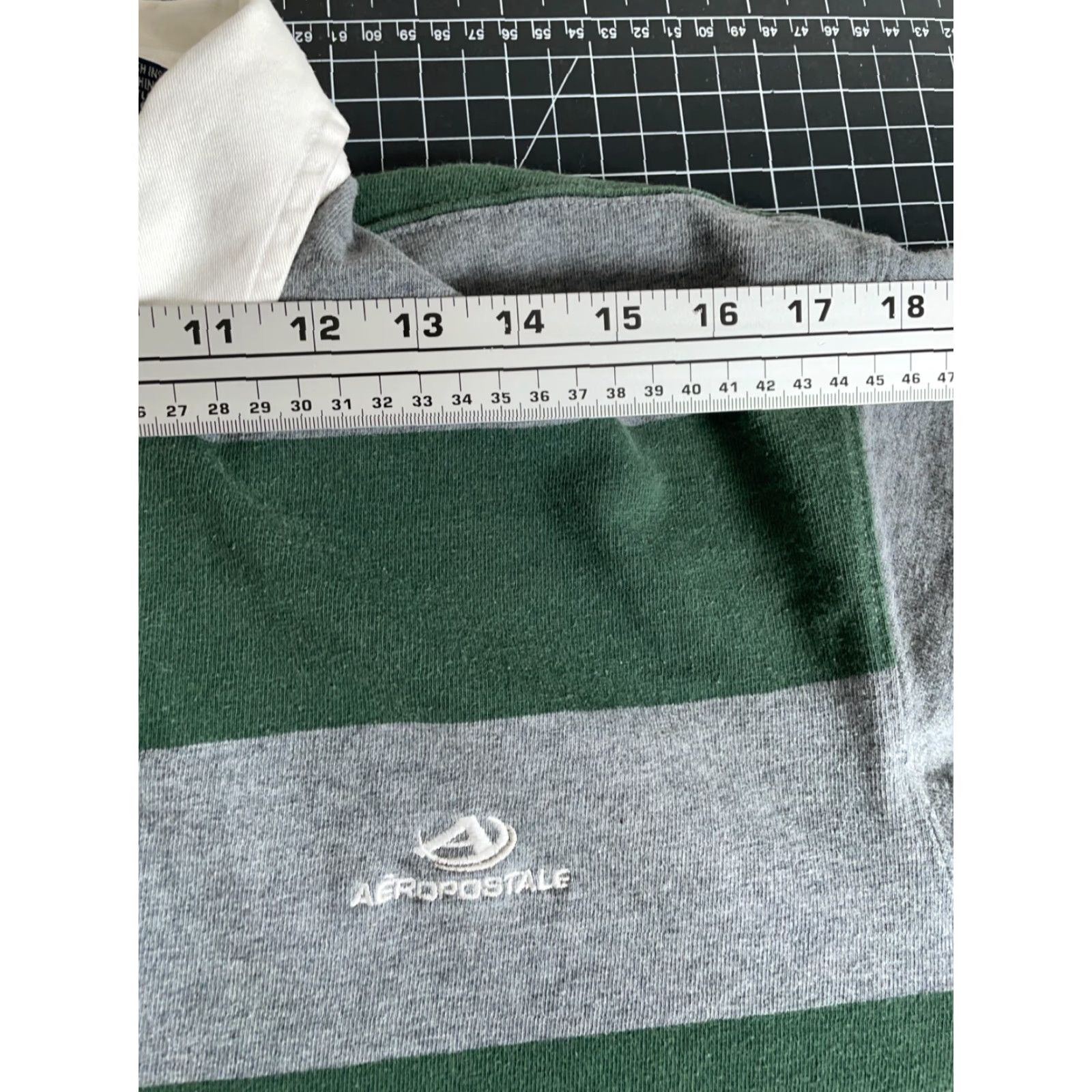 Aeropostale Rugby Polo Shirt Men's Large Gray Green Stripe Embroidered Ivy League Preppy Y2K Size US L / EU 52-54 / 3 - 7 Thumbnail