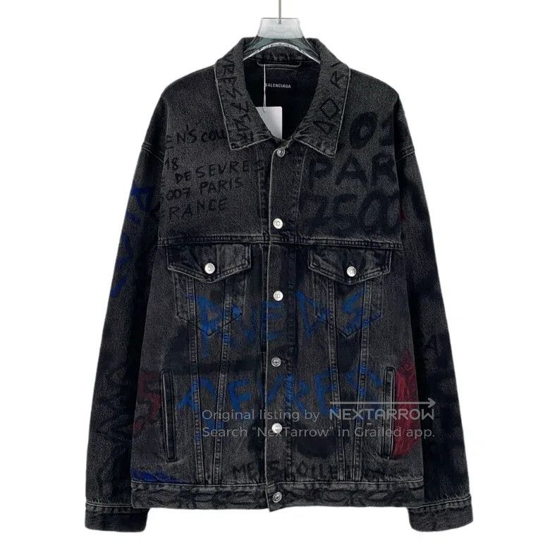 Balenciaga Balenciaga Black Graffiti Letter Printed Cotton Point Coll Size US S / EU 44-46 / 1 - 1 Thumbnail