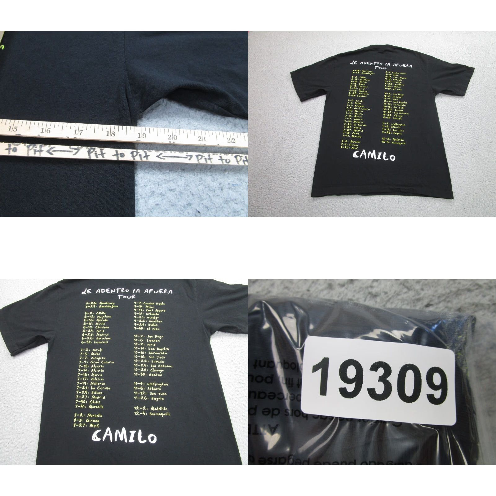 Vintage Camilo Tour Graphic Tee Black Mens Small Short Sleeve Concert Dates T-Shirt Size US S / EU 44-46 / 1 - 8 Thumbnail