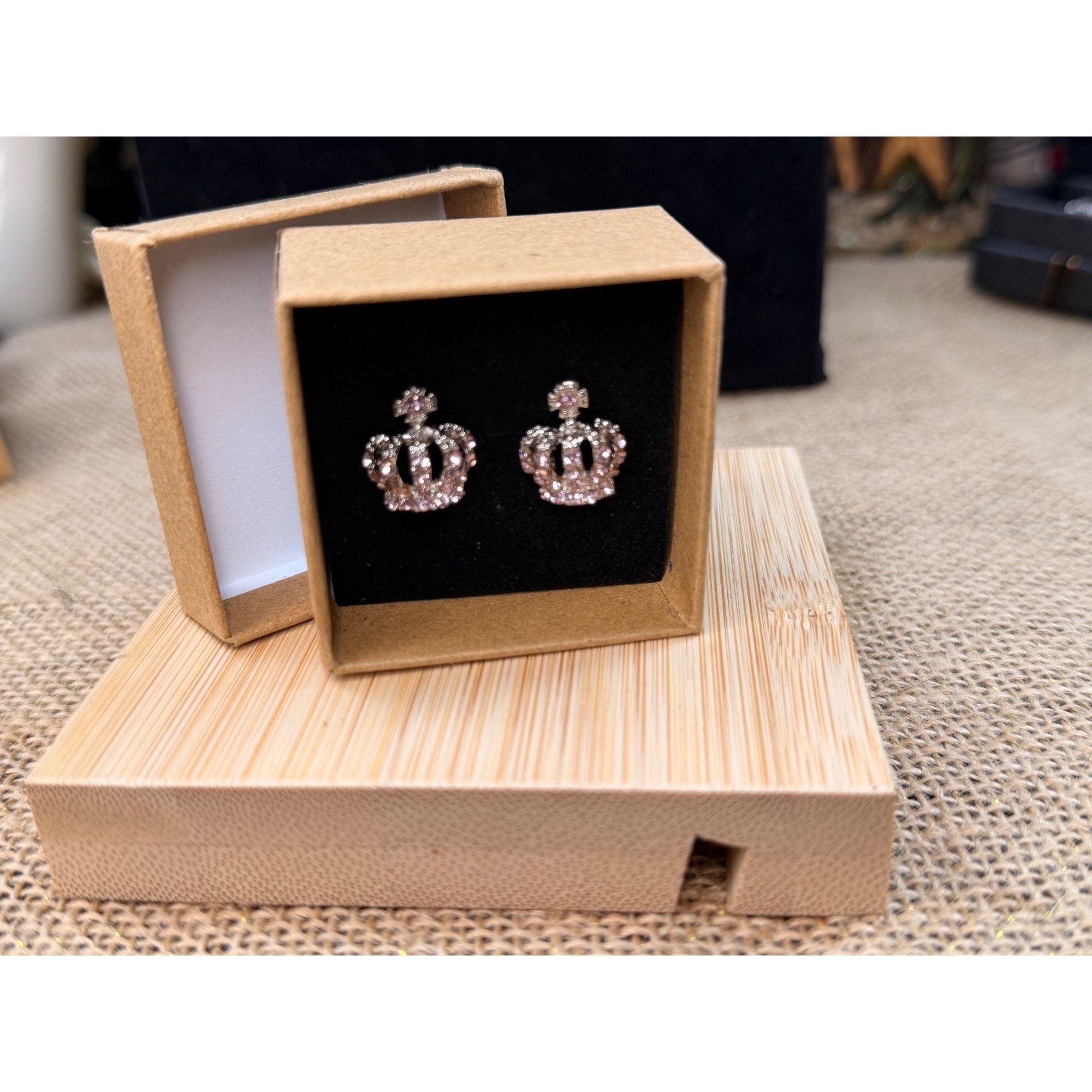 Other Crown Shaped Crystal Stud Earrings In Gift Box Size ONE SIZE - 4 Thumbnail