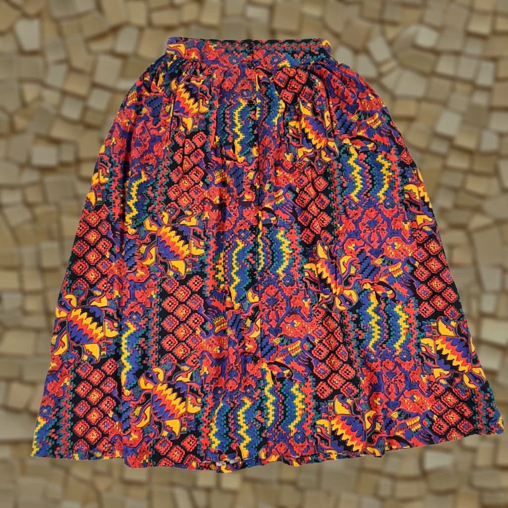 Vintage VINTAGE Monsoon Skirt Womens Red 12 UK Midi Geometric Button Front 1980's Size 34" / US 12 / IT 48 - 1 Thumbnail