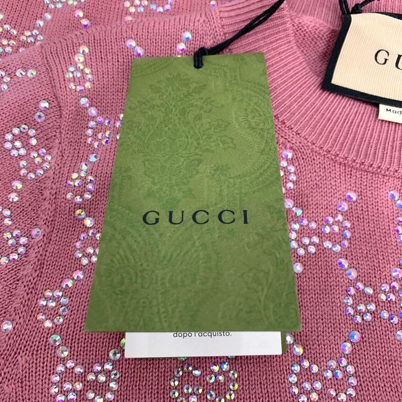 Gucci Gucci Logo old flower full diamond pink round neck wool kni Size US XS / EU 42 / 0 - 7 Thumbnail