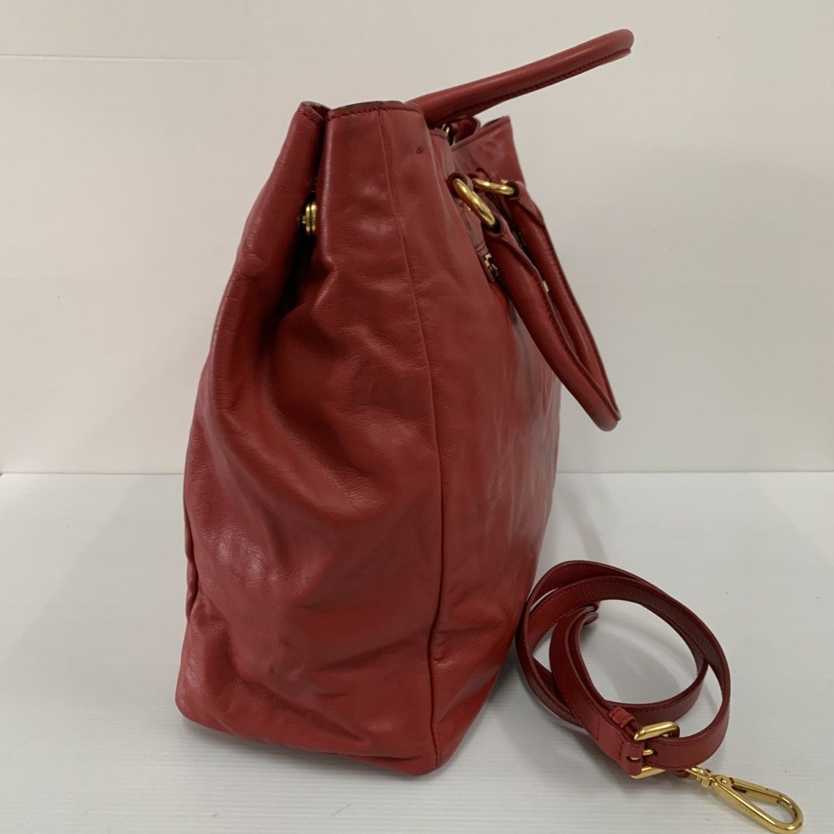 Prada Prada Red Leather Shoulder Bag Size ONE SIZE - 6 Thumbnail