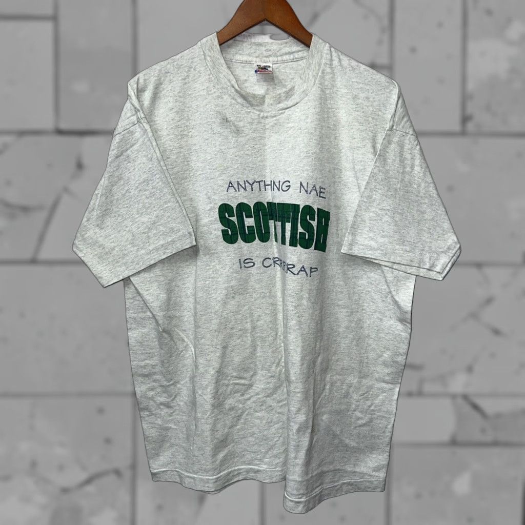 Fruit Of The Loom VINTAGE Fruit of the Loom T-Shirt Men 2XL Gray Stitch "Anything Nae Scottish Is Crap" USA Size US XXL / EU 58 / 5 - 1 Thumbnail