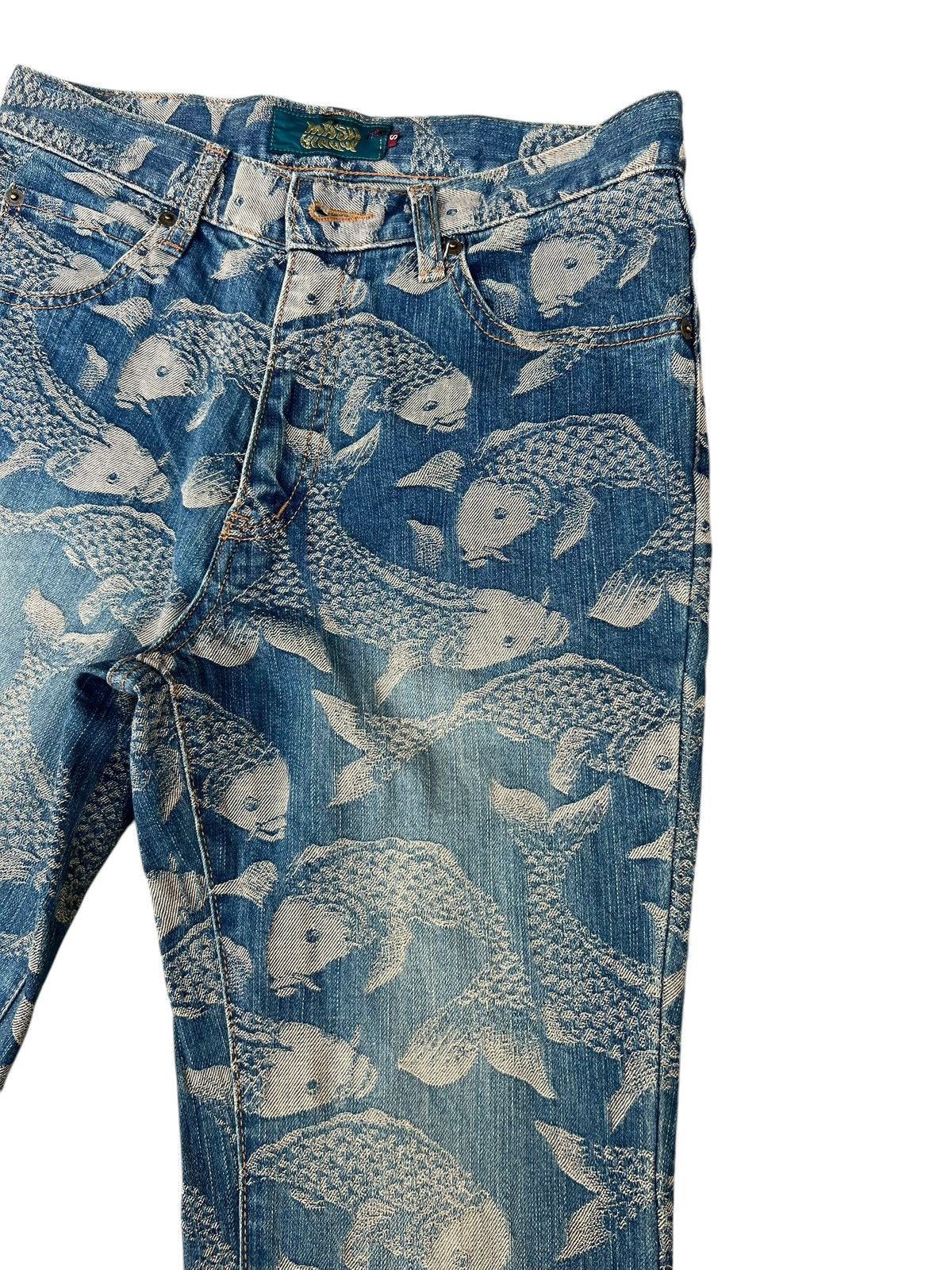 Karakuri Tamashii Mud Mash Mania Japan Embroidery Koi Fish Denim Flare Jeans Size US 29 - 9 Thumbnail
