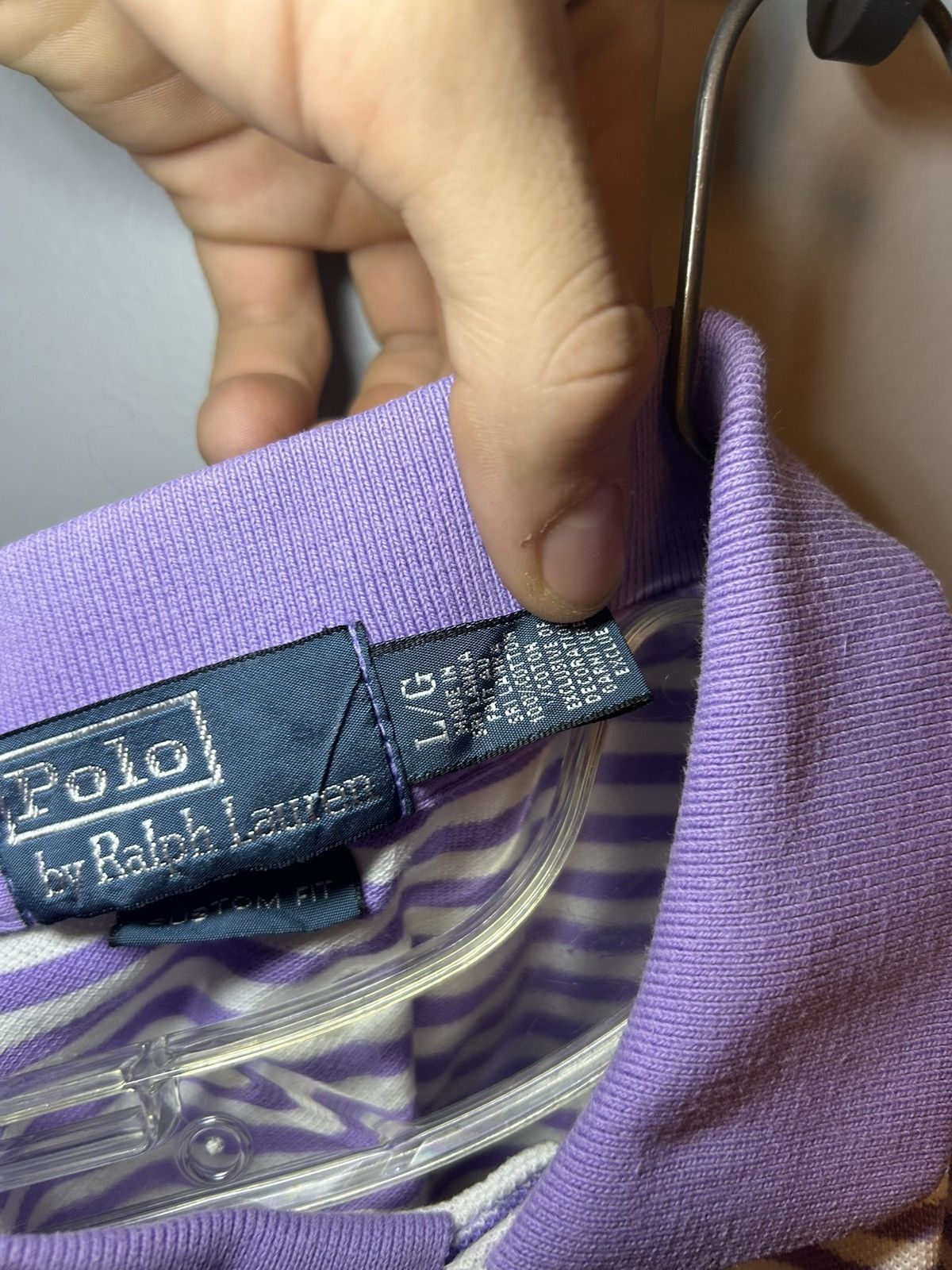 Polo Ralph Lauren Vintage Polo by Ralph Lauren purple/white striped polo shirt Size US L / EU 52-54 / 3 - 4 Thumbnail