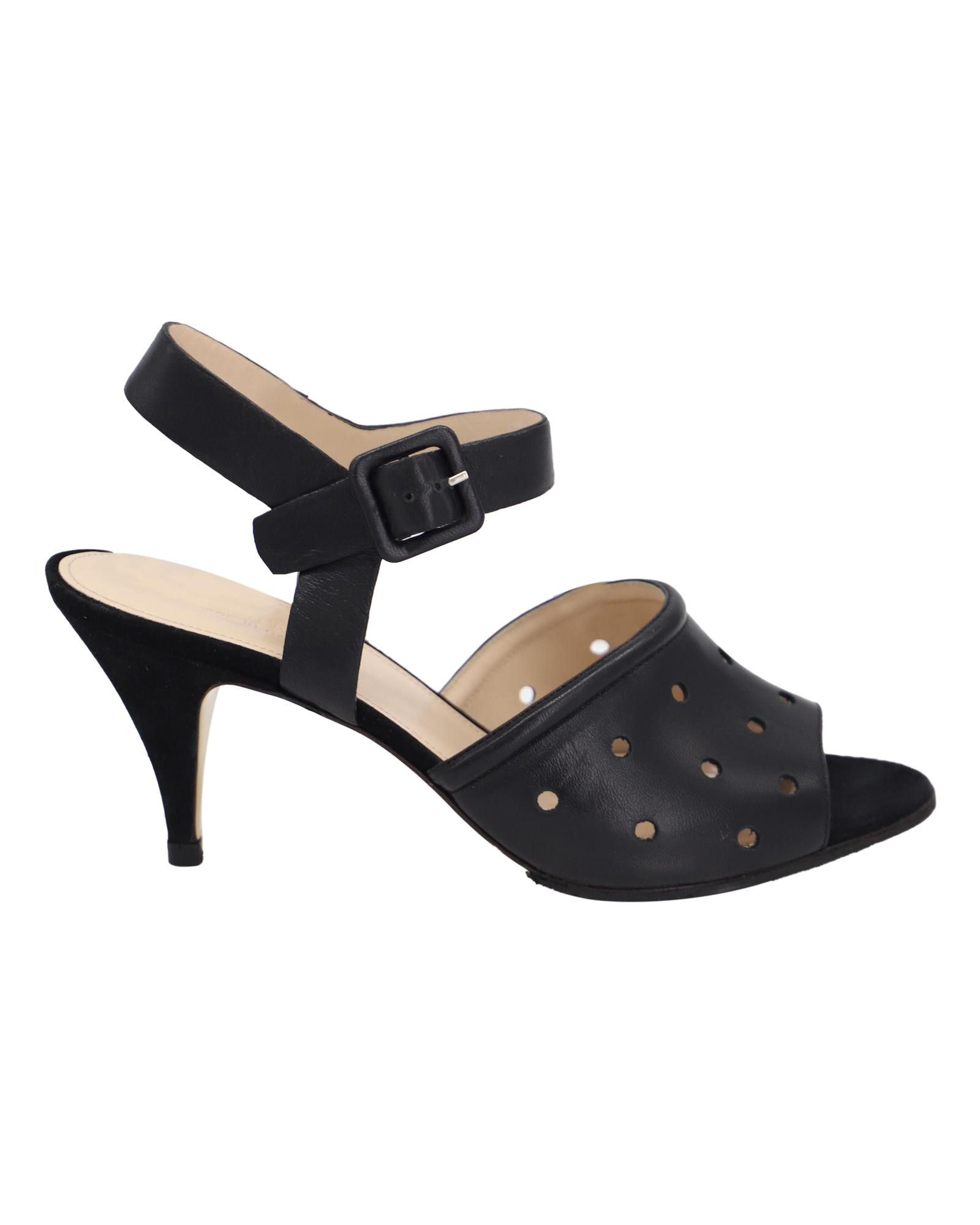 image of Max Mara Black Leather Open Toe Sandals, Women's (Size 8)