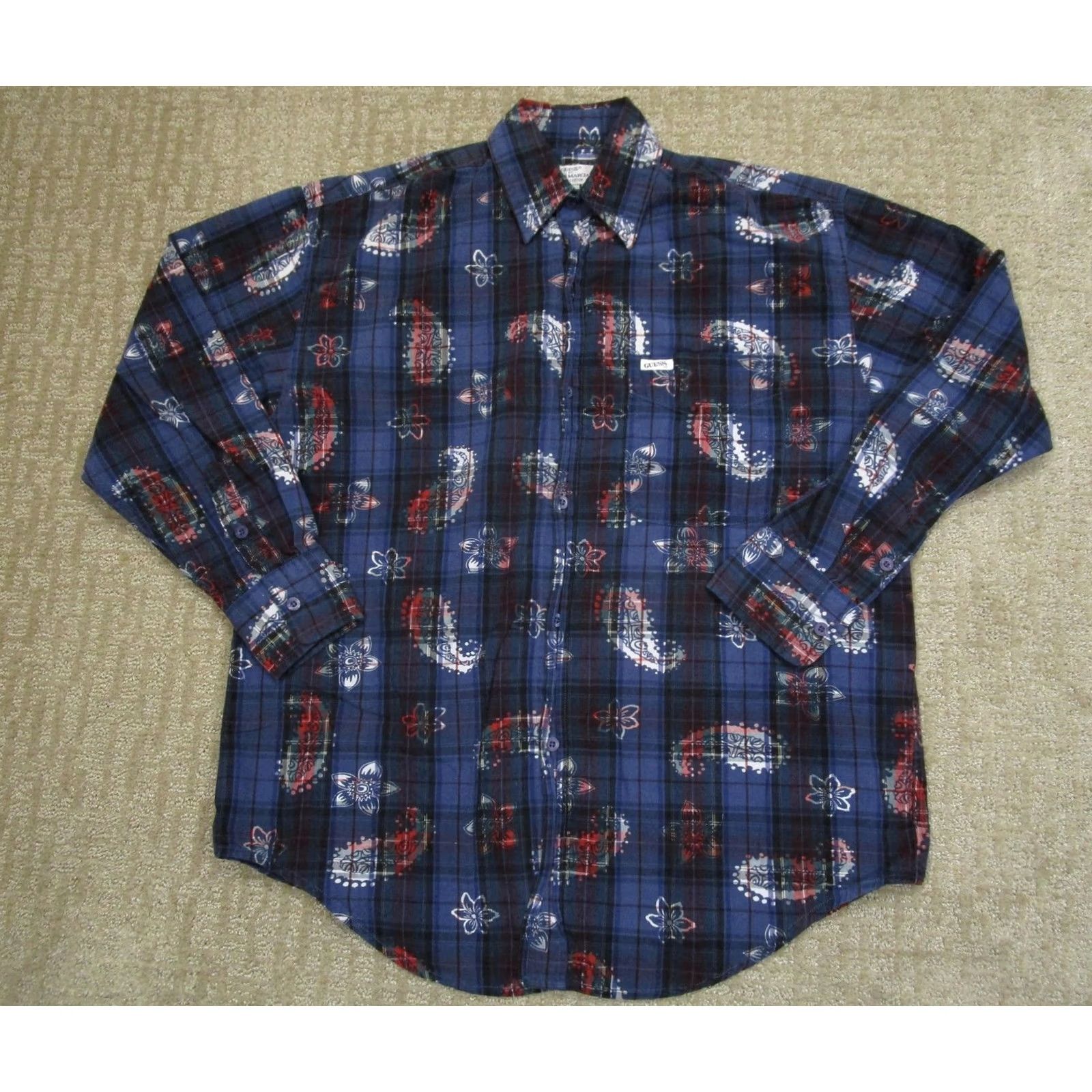 Guess VINTAGE GUESS Shirt Mens M Blue Paisley 90s Long Sleeve Cotton Button-Up Size US M / EU 48-50 / 2 - 2 Thumbnail