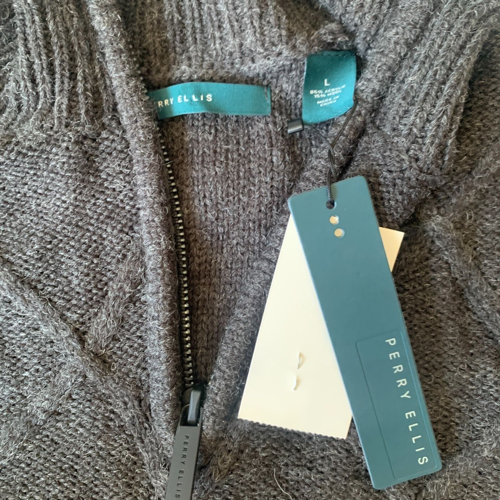 Perry Ellis Perry Ellis Mens Quarter Zip Sweater Size L Soft Cable Knit Size US L / EU 52-54 / 3 - 7 Thumbnail
