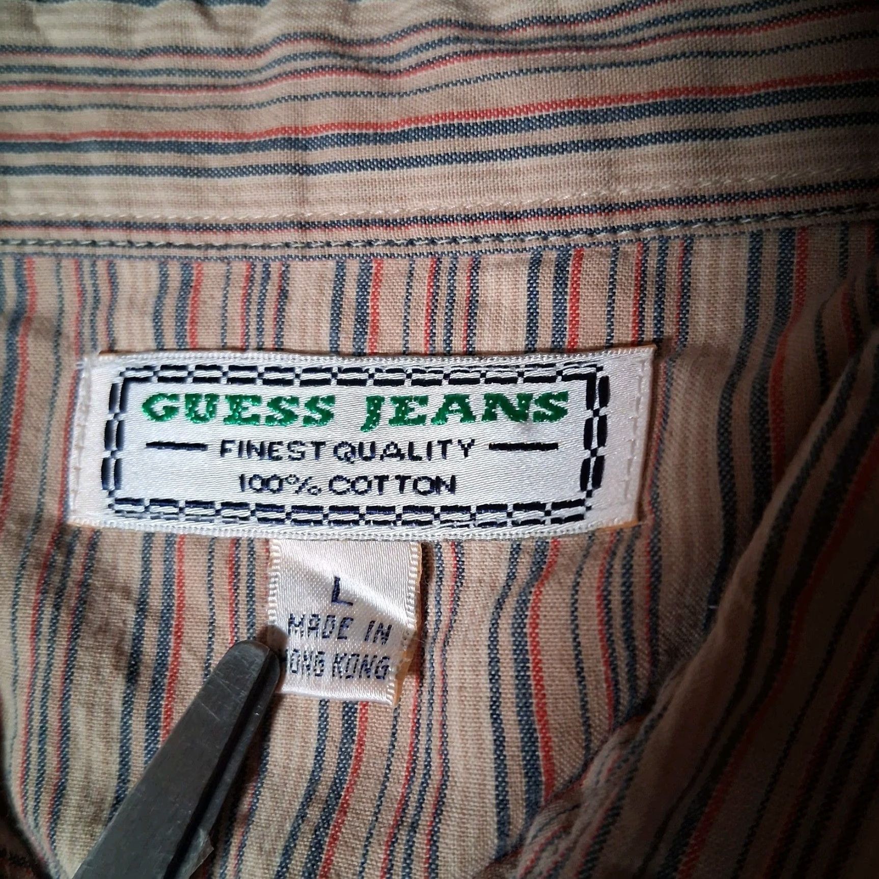 Guess VINTAGE Guess Jeans Shirt Men L Knit Striped Button-Up 1990s Beige Long Sleeve Mens Regular Collar Swing Tests Sample Size US L / EU 52-54 / 3 - 7 Thumbnail