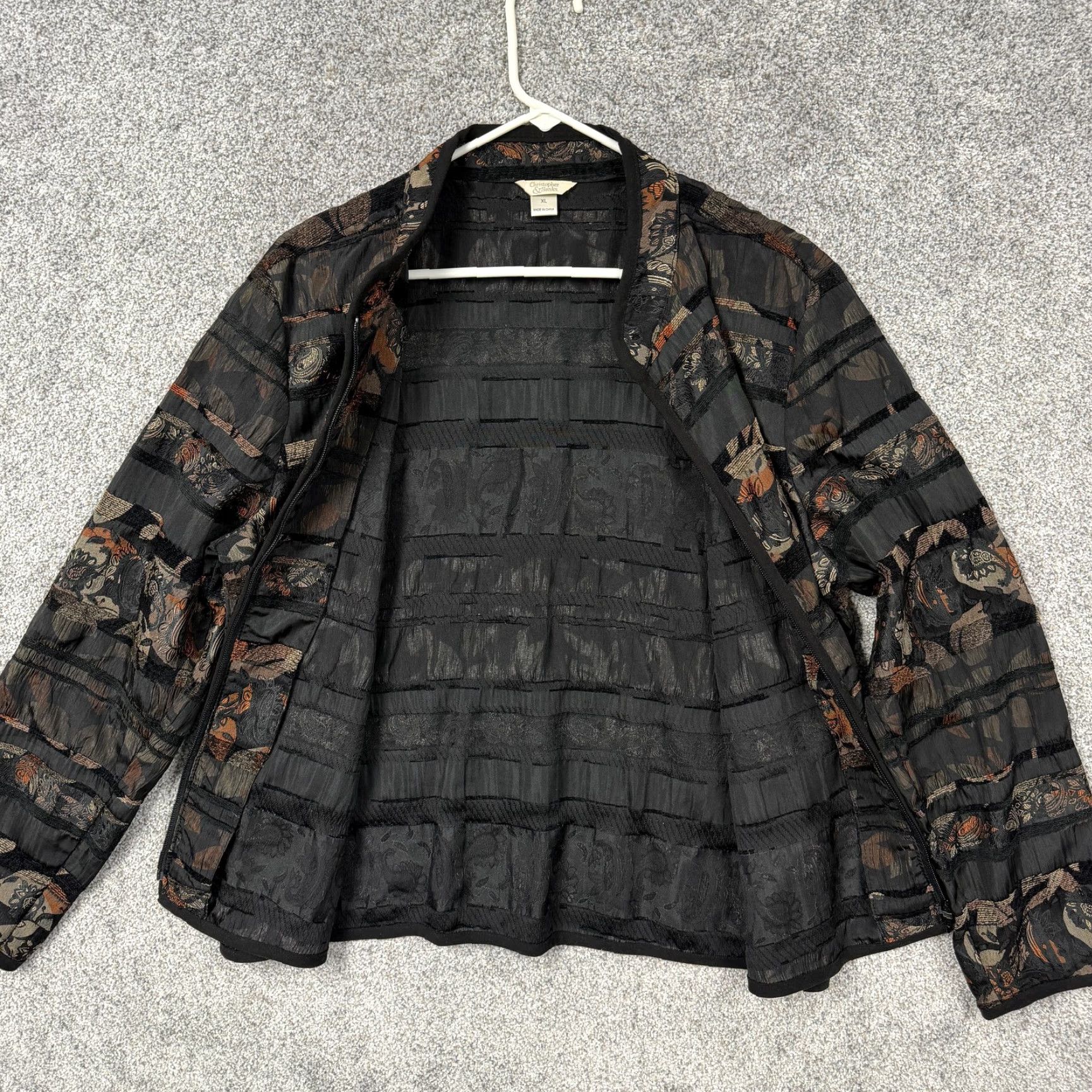 Vintage Christopher & Banks Jacket XL Full Zip Black Paisley Floral Jacquard Lined Unlined Lightweight Womens Casual Fall Spring Size XL / US 12-14 / IT 48-50 - 4 Thumbnail