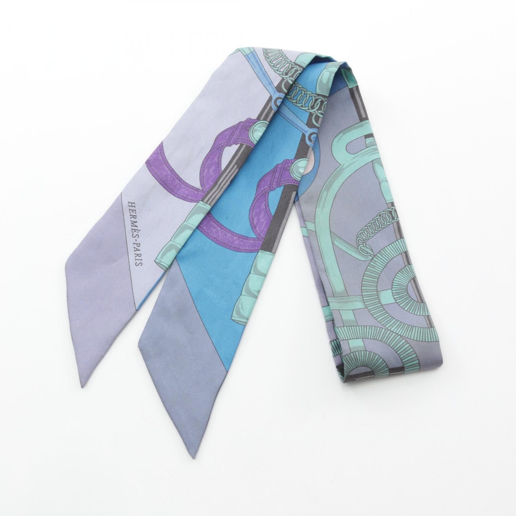 Hermes Hermes Twilly Eperon Scarf Silk Blue Purple Multicolor Size ONE SIZE - 1 Thumbnail