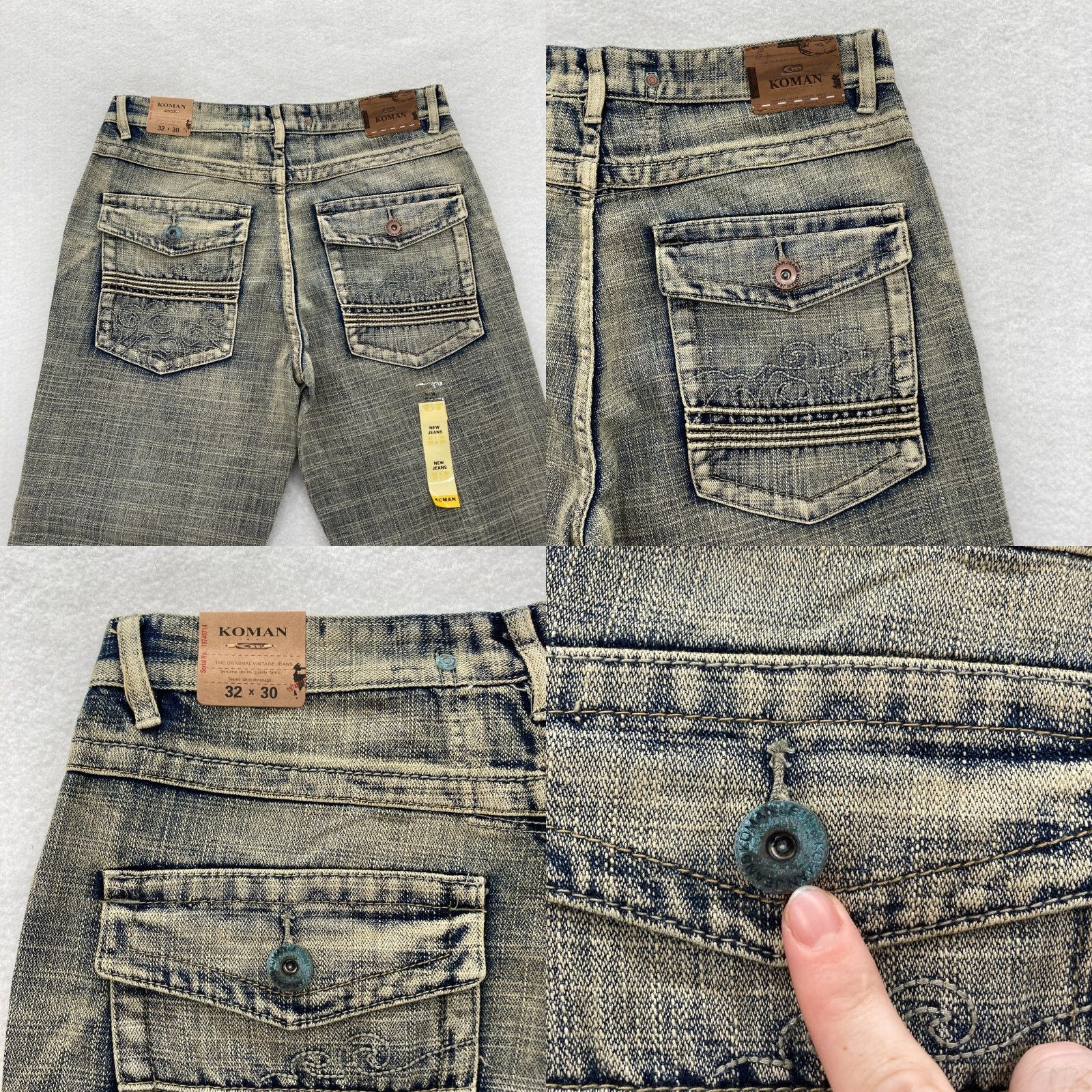 Denime VINTAGE Koman Jeans Mens 32x30 Relaxed Straight Blue Denim Flap Pocket Y2K NWT Size US 32 / EU 48 - 9 Thumbnail