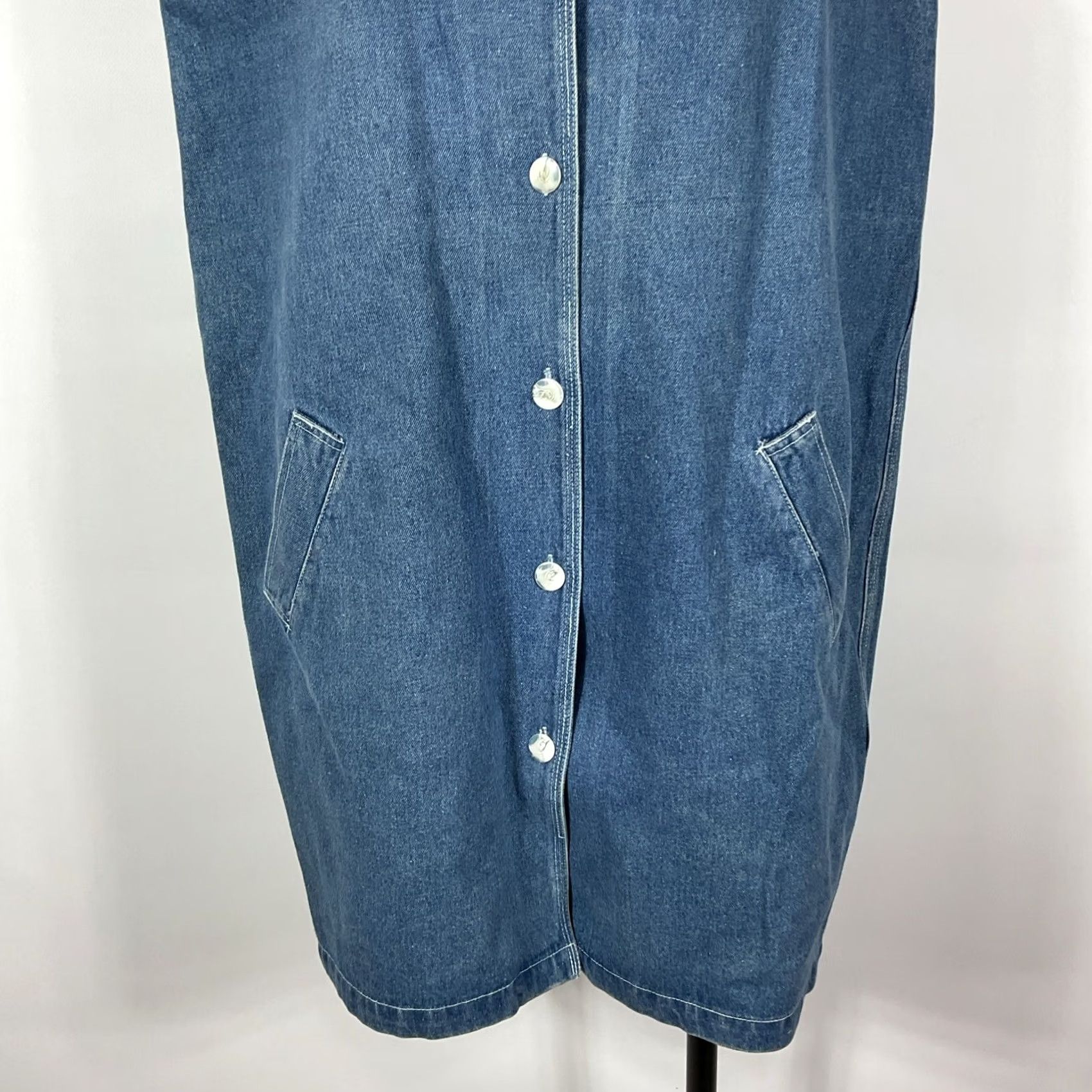 Denime VINTAGE A.M.I. Jumper Dress Denim Blue MIDI Chambray XL Lightweight 90s Women Jumper Dress 90s Womens Size XL / US 12-14 / IT 48-50 - 4 Thumbnail