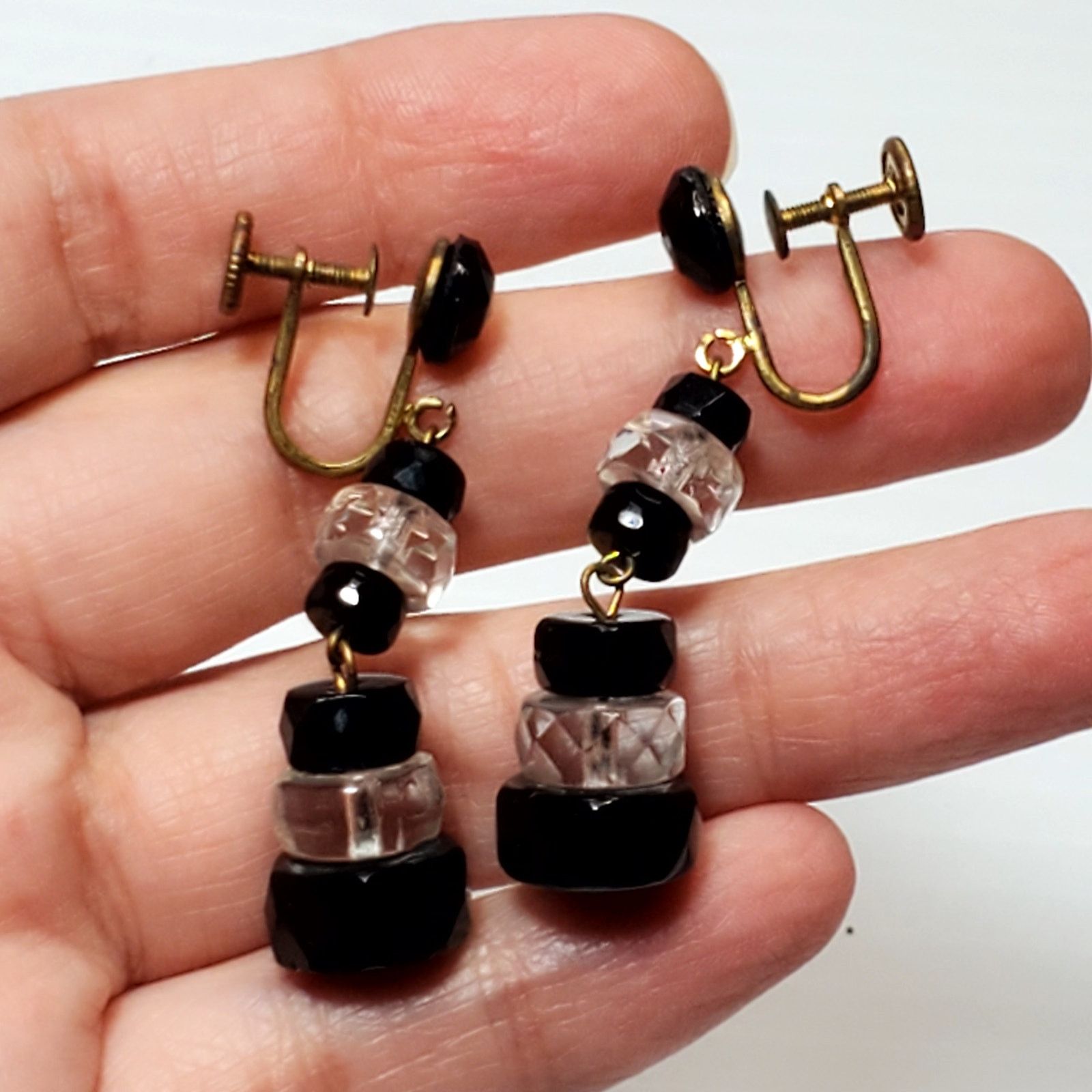 Other Western Germany Faceted Bead Dangle Screw Back Earrings 2" Size ONE SIZE - 4 Thumbnail