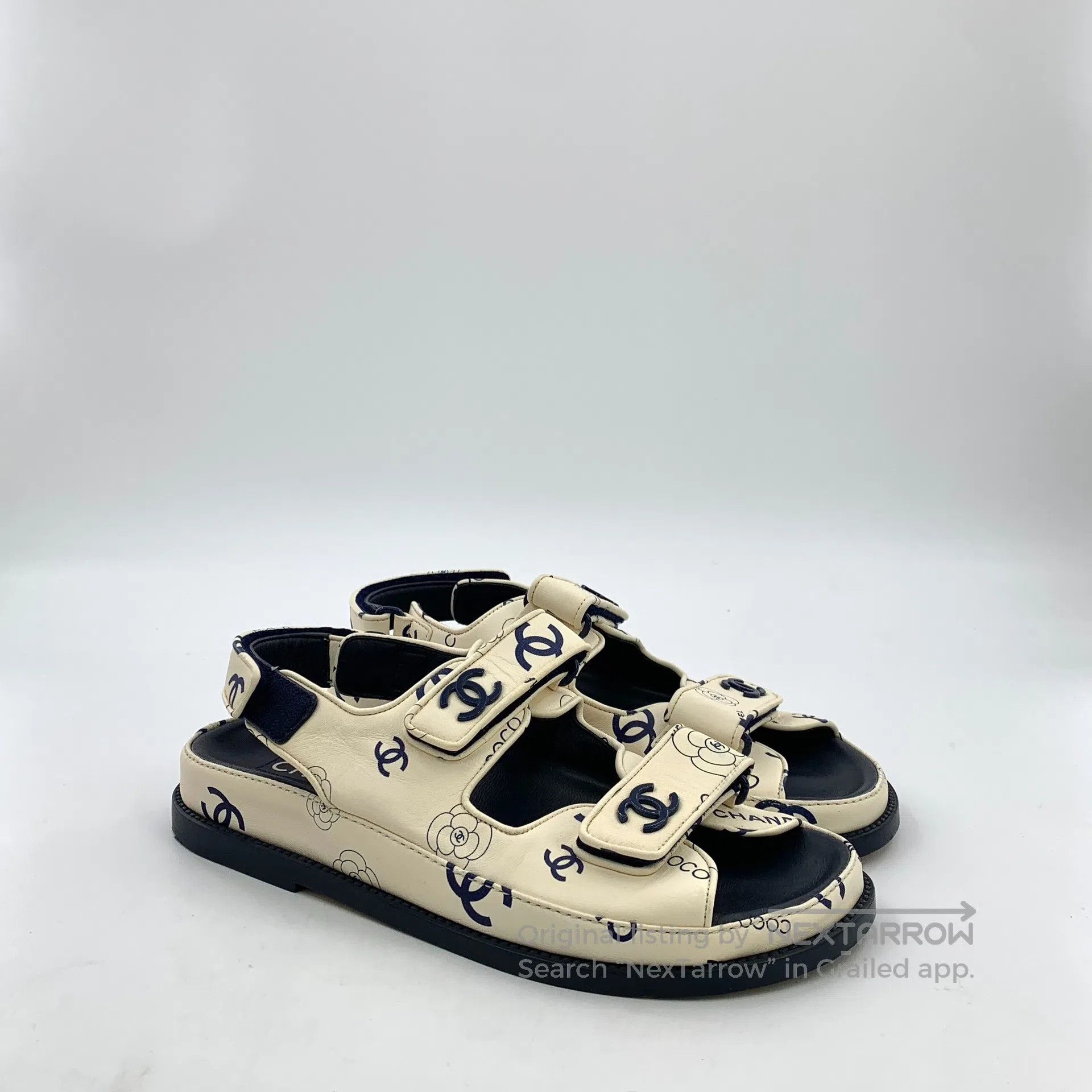 Chanel Chanel Beige camellia double C print casual Velcro flat sa Size US 7 / IT 37 - 2 Thumbnail