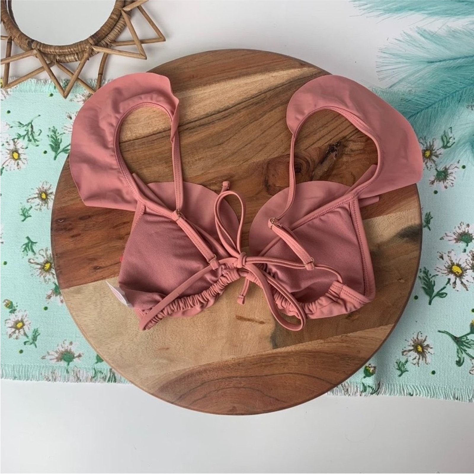 Target Basics NEW TARGET Blush Pink Triangle Ruffle Tie Bikini Swim Top Size XL / US 12-14 / IT 48-50 - 5 Thumbnail