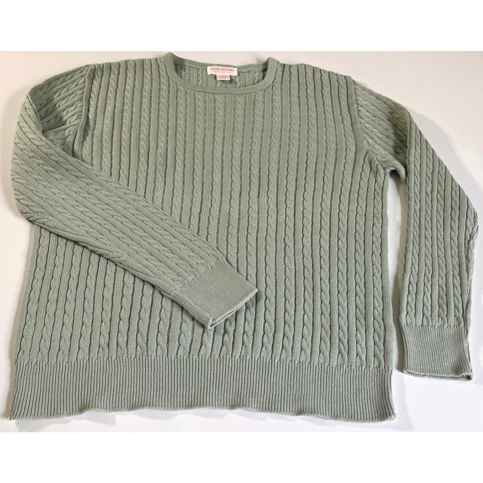 Brooks Brothers VINTAGE Brooks Brothers Women's Crewneck Pullover Sweater - Cable Knit - Green - 100% Cotton - Size L - Made in USA Size L / US 10 / IT 46 - 4 Thumbnail