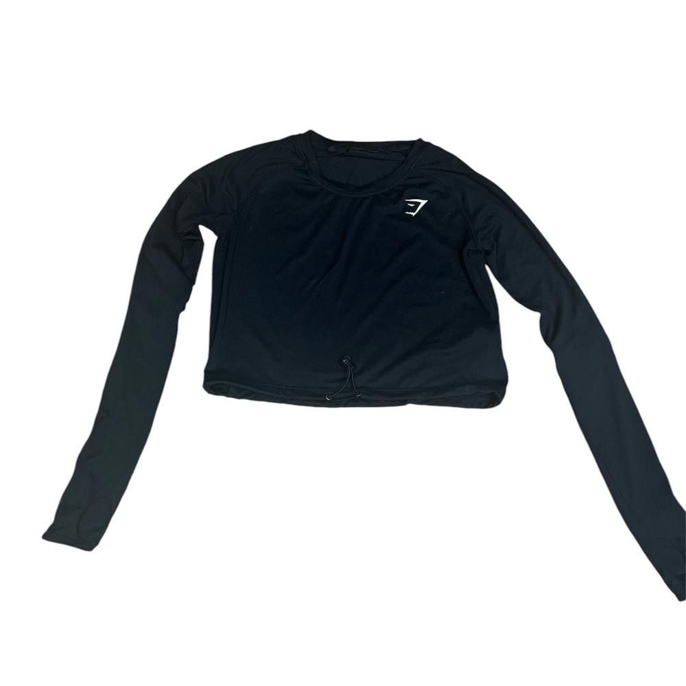 Gymshark Gymshark Womens Drawcord Crop Top Small S Long Sleeve Black Size S / US 4 / IT 40 - 2 Thumbnail