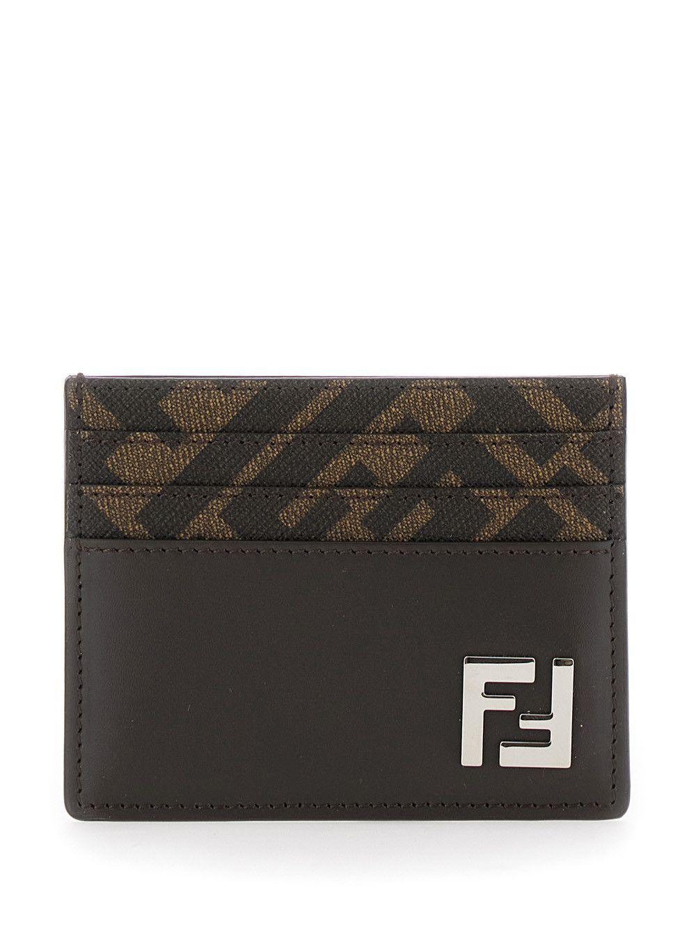 Fendi Squared FF Card Holder in Leather and FF Canvas Brown Men Size ONE SIZE - 1 Thumbnail