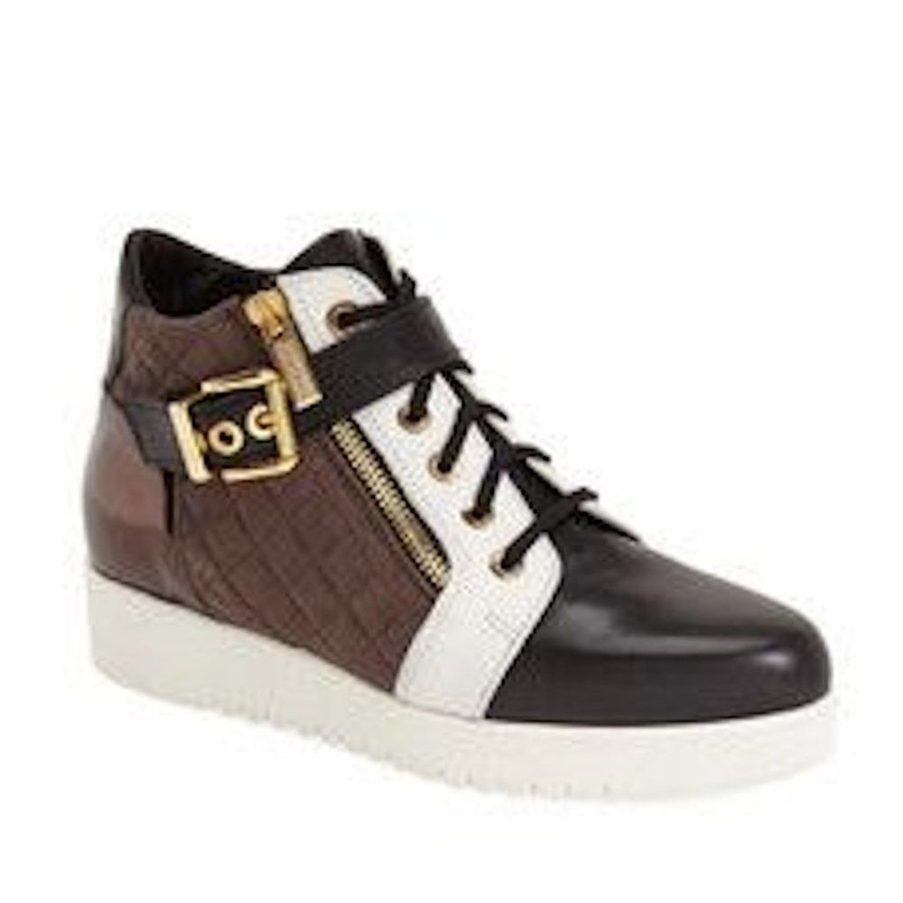New Aquatalia Leather Adine Brown White Hi Top Sneakers Siz