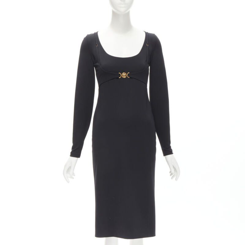 slim fit dress slacks VERSACE BLACK BONDAGE DRESS W GOLD HARDWARE 1992 main image 0