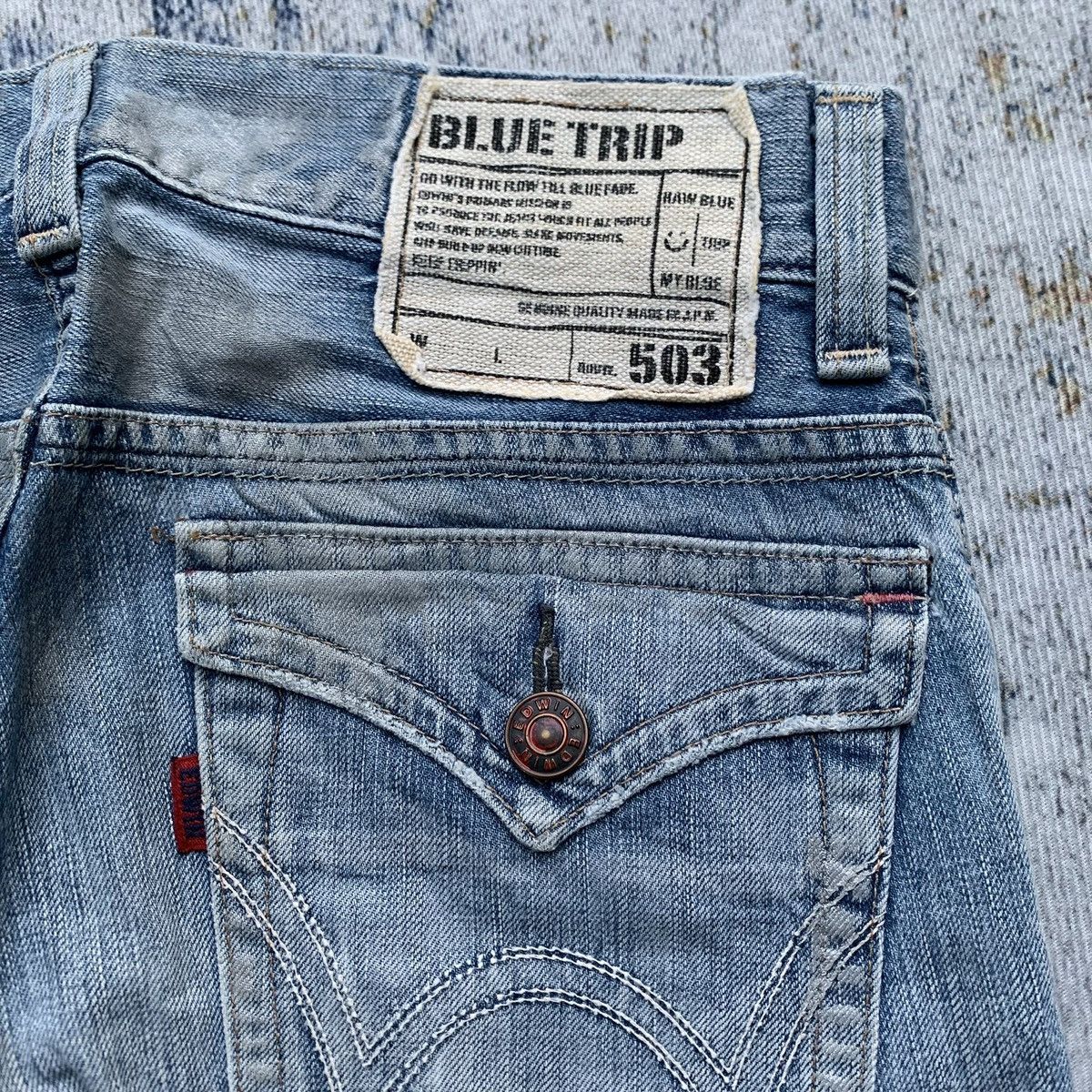 Japanese Brand × Vintage Rare Japanese Brand Edwin Blue Wash Distressed Flared Jeans Size US 30 / EU 46 - 7 Thumbnail