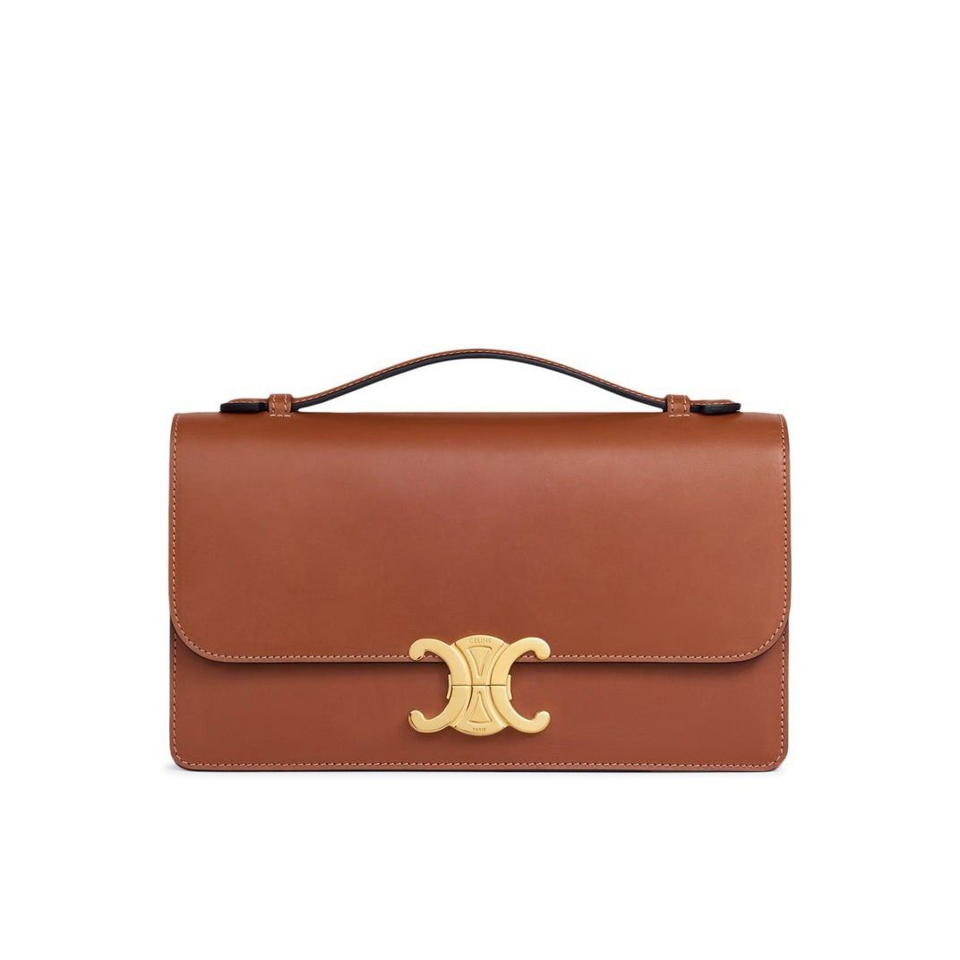 Celine CELINE Medium Triomphe Folio Tan Top Handle Bag New & Authen Size ONE SIZE - 1 Thumbnail