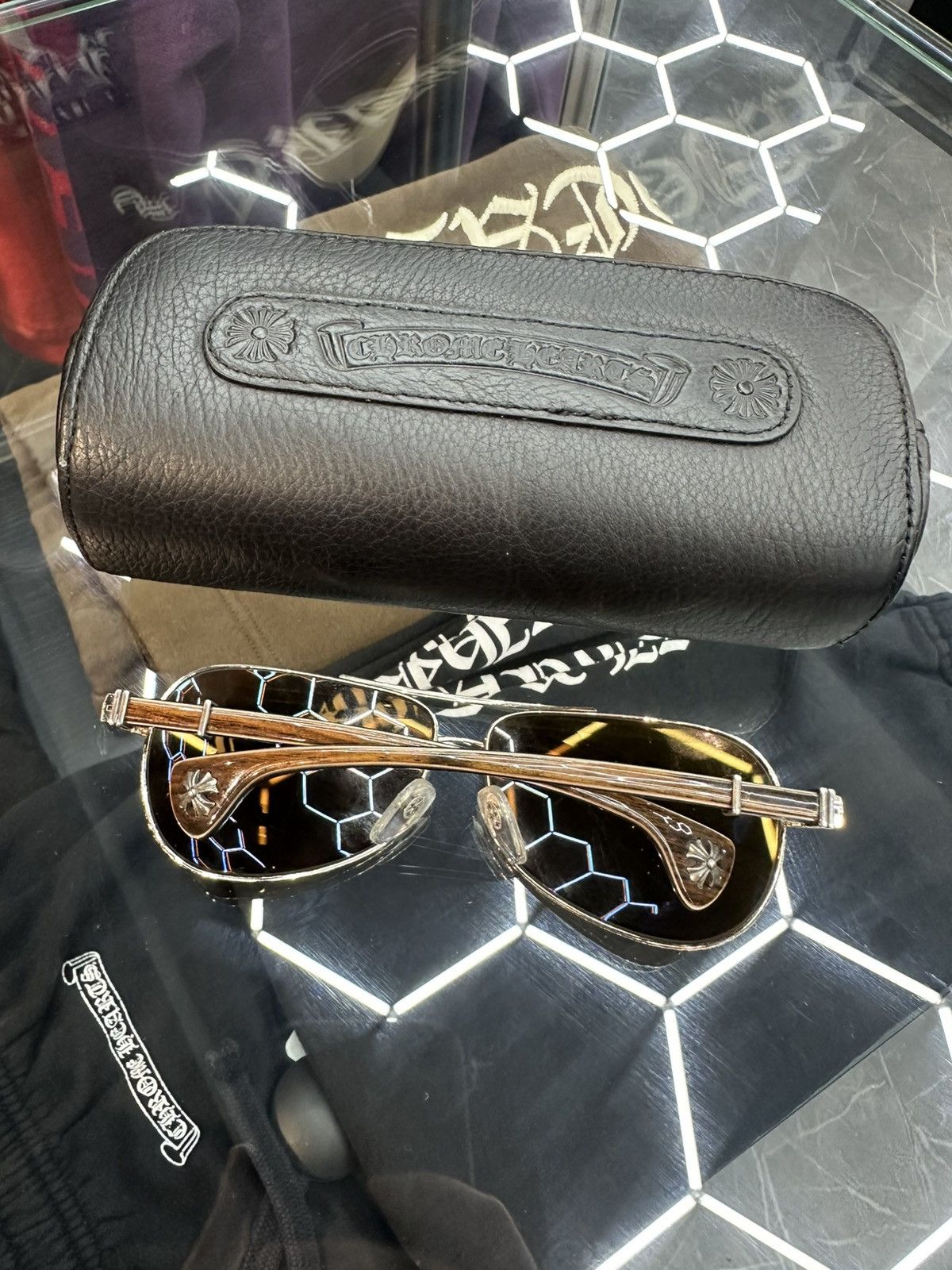 Chrome Hearts Chrome Hearts Grand Beast Aviators Wood / Gold Plated Size ONE SIZE - 8 Thumbnail