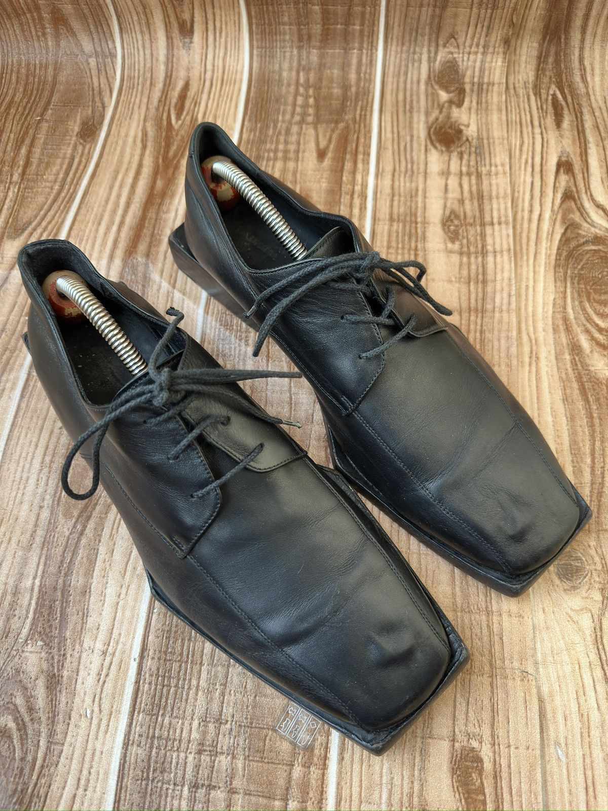 Balenciaga Block Rim Black Leather Square Derby Shoes